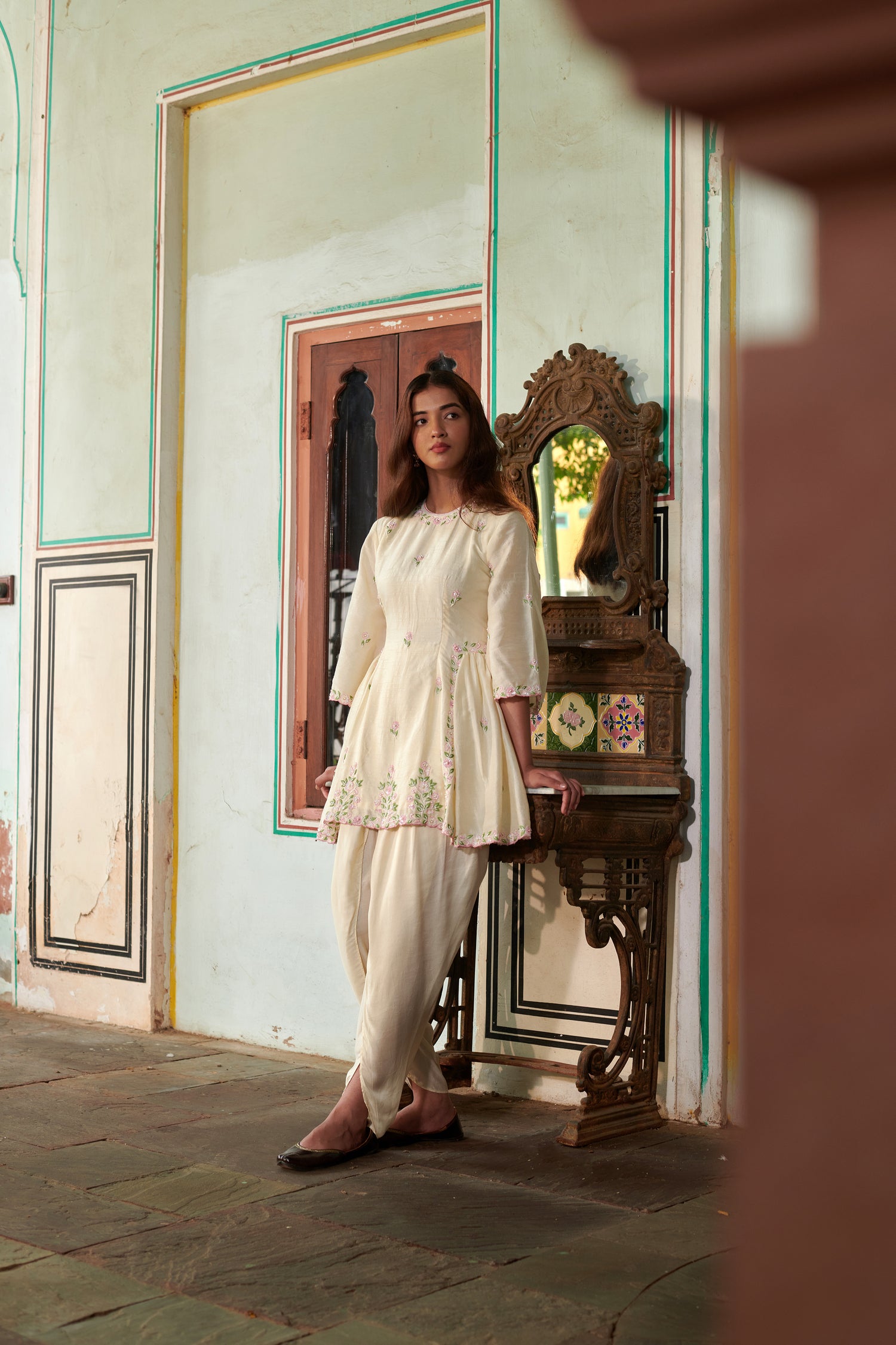 Varnika (वर्णिका) - Floral Embroidered Dhoti Set