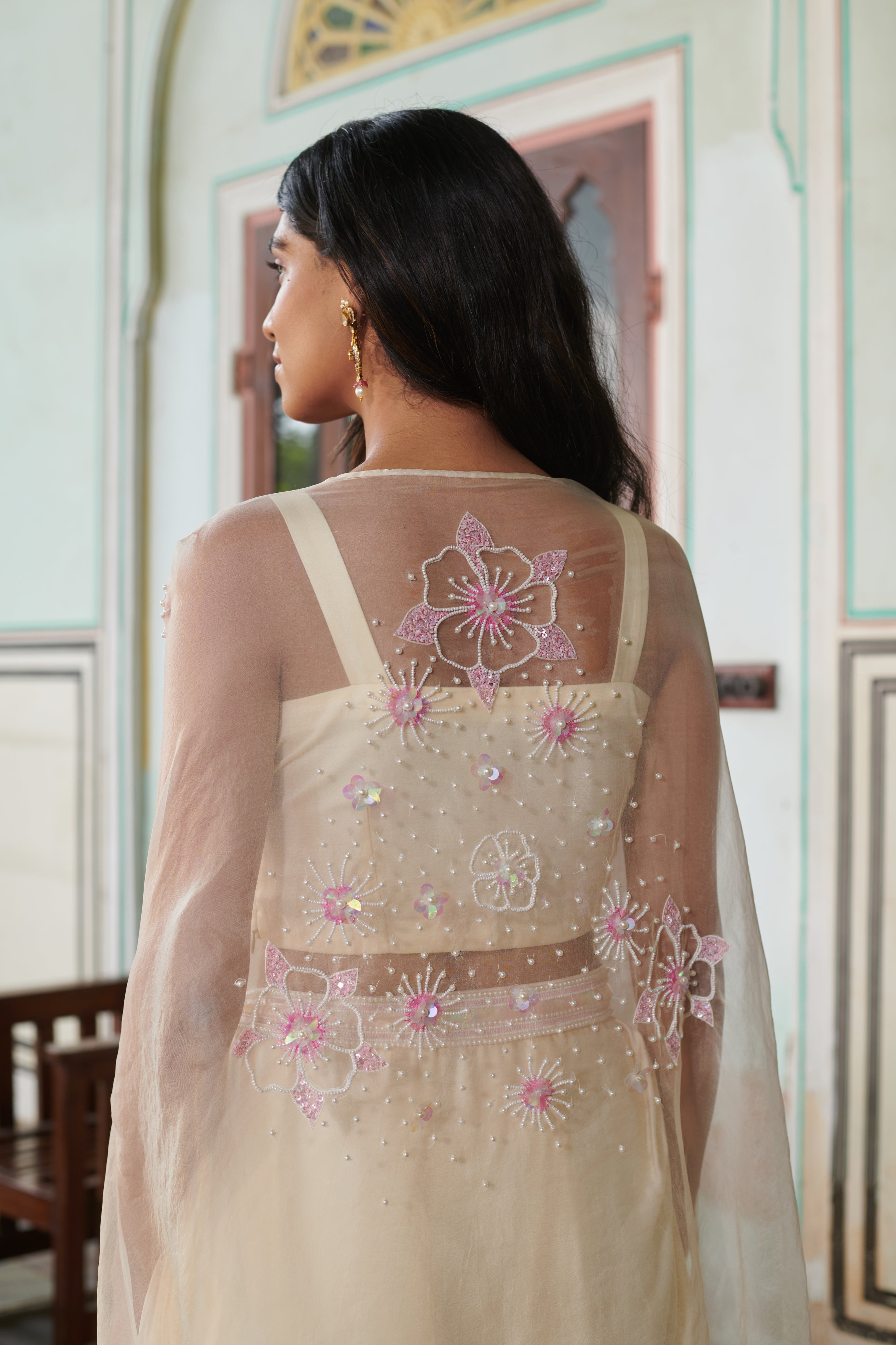 Anvitha (अन्विता) - Embroidered Cape with Blouse and Skirt Set
