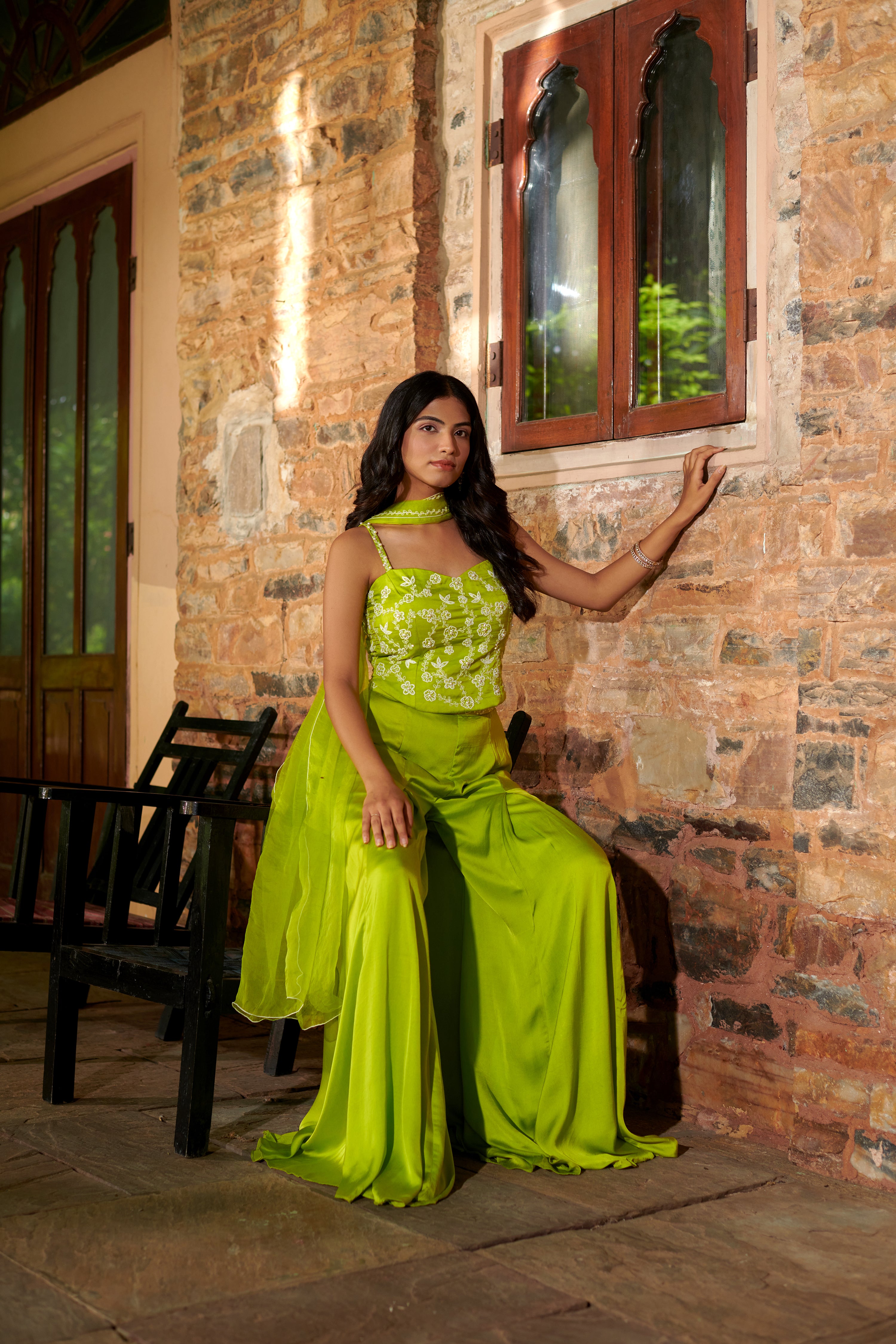 Haritā (हरिता) - Embroidered Top with Palazzo Set