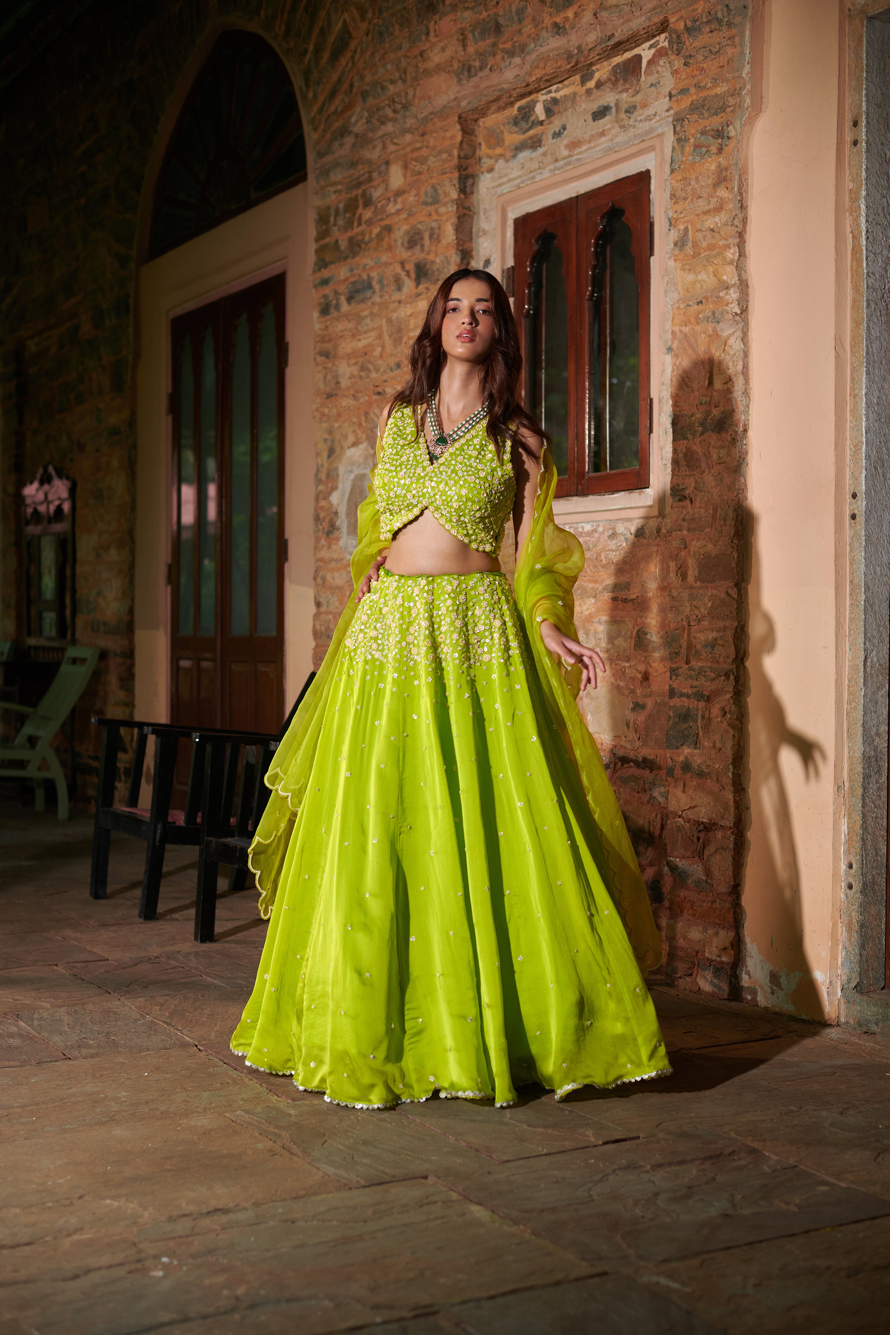 Tarangini (तरंगिणी) - Green Embroidered Lehenga Set