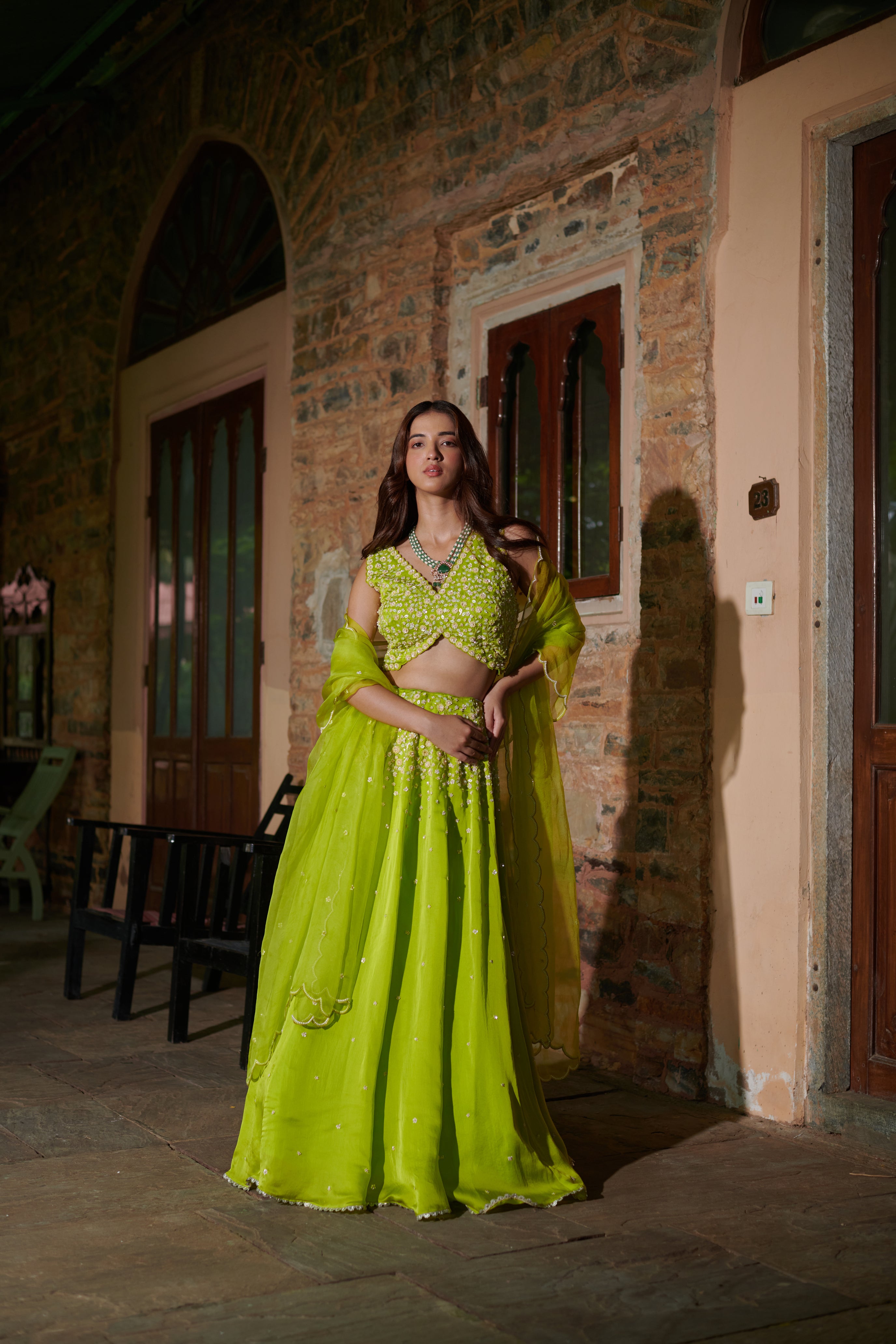 Tarangini (तरंगिणी) - Green Embroidered Lehenga Set
