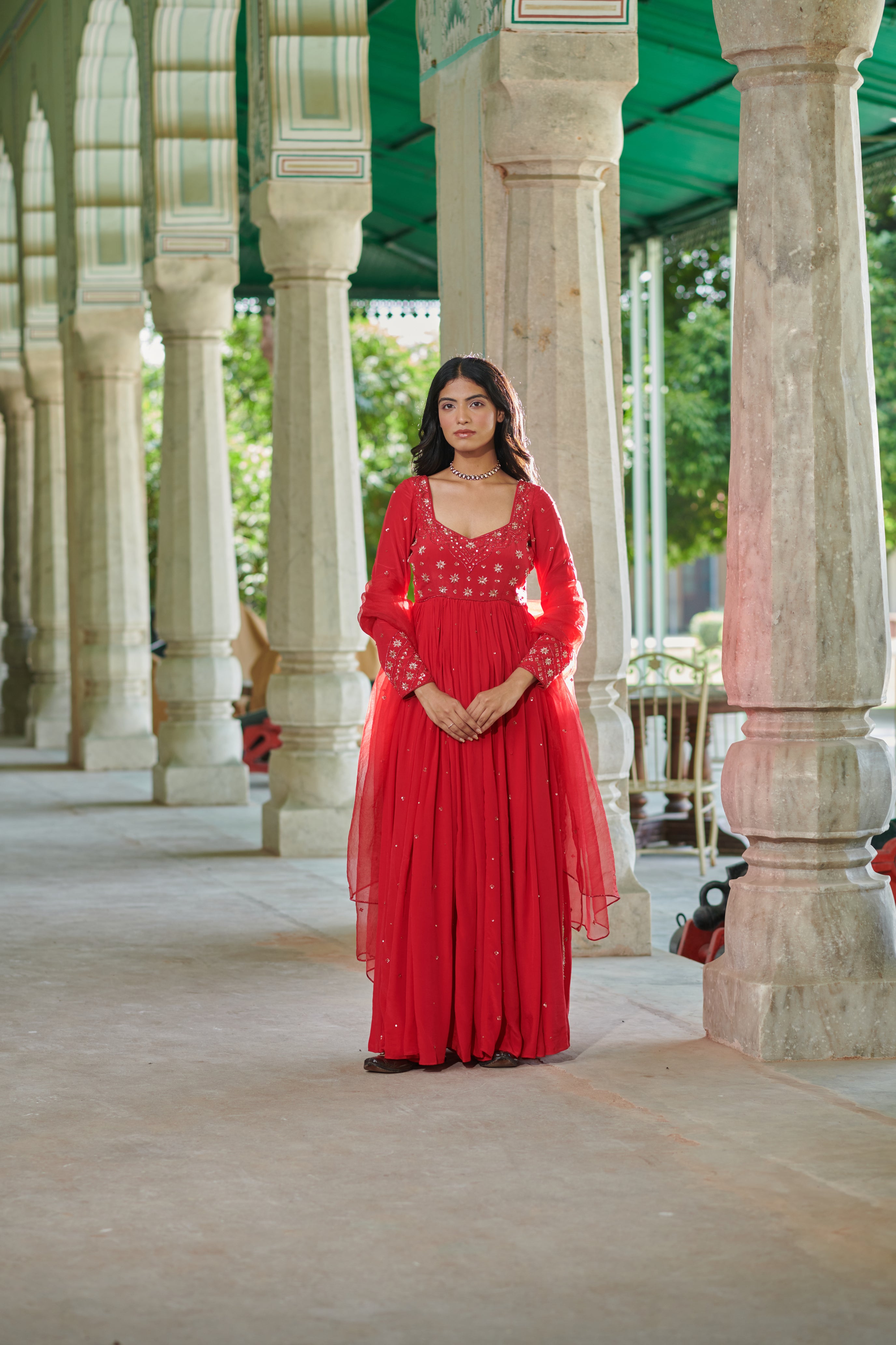 Raktāmbara (रक्ताम्बरा) - Embroidered Anarkali Set