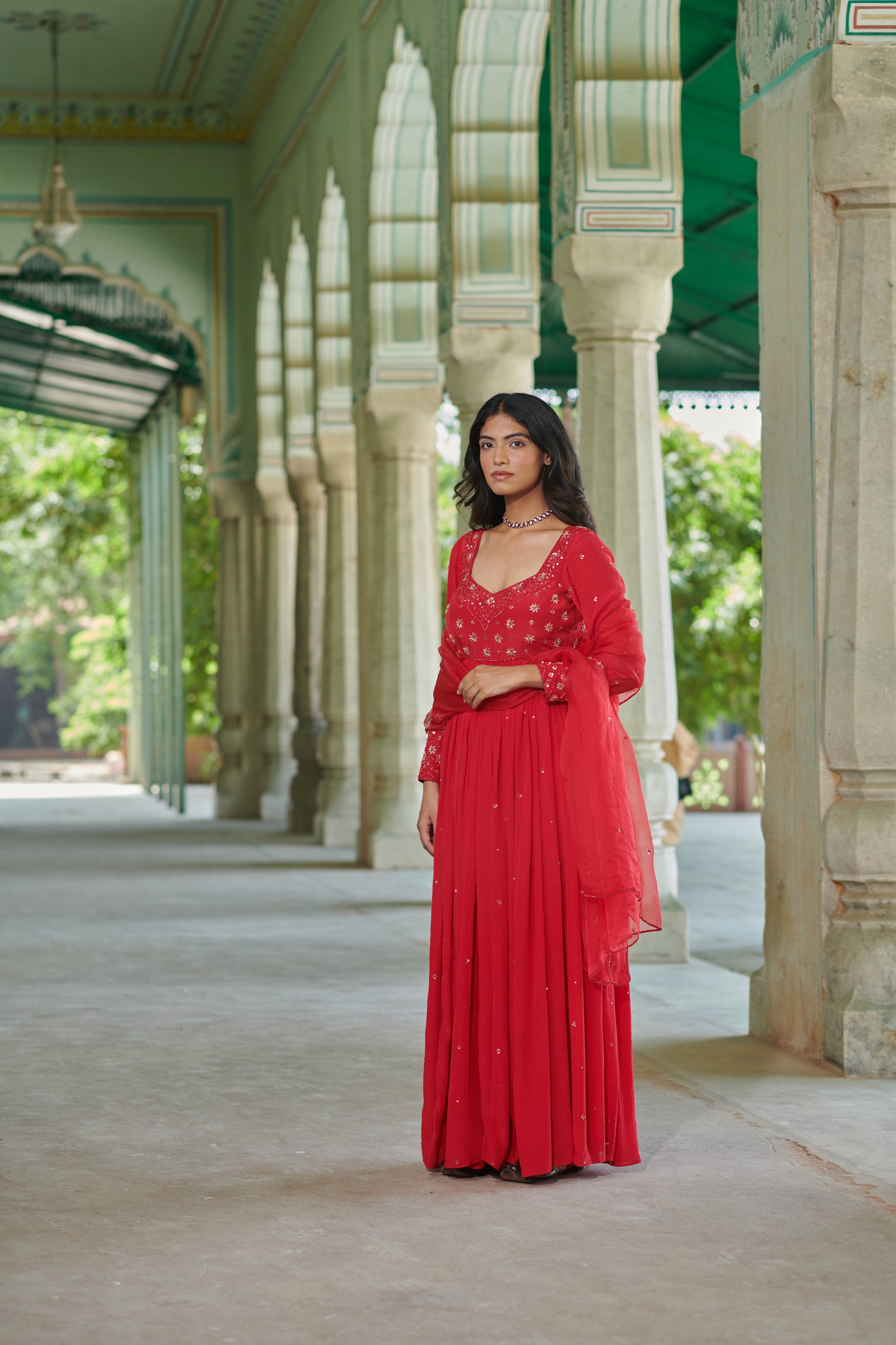 Raktāmbara (रक्ताम्बरा) - Embroidered Anarkali Set