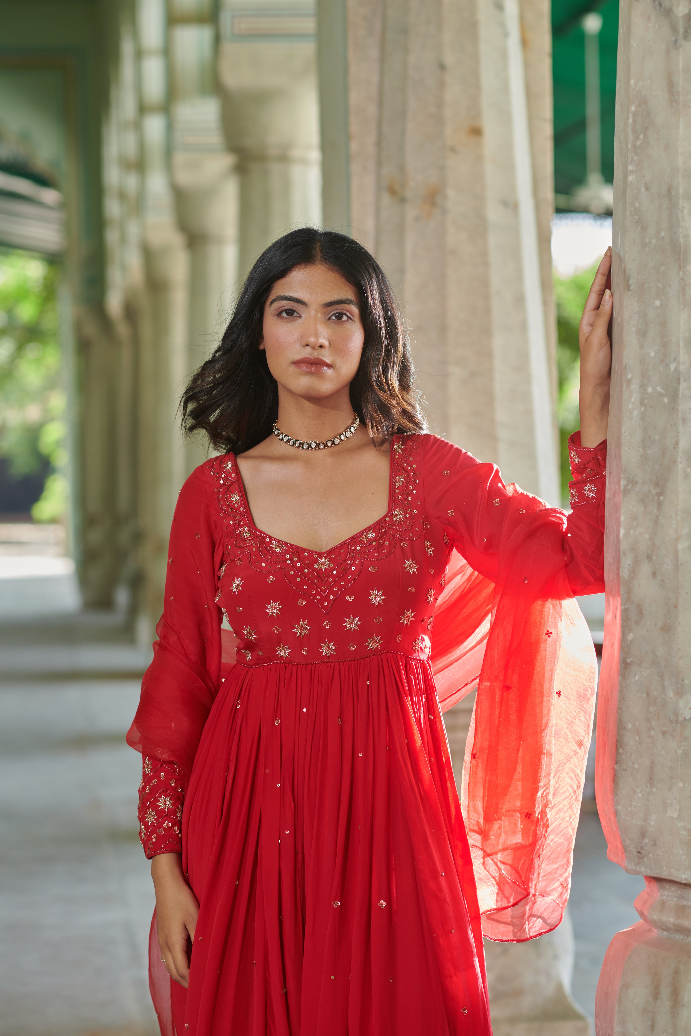 Raktāmbara (रक्ताम्बरा) - Embroidered Anarkali Set