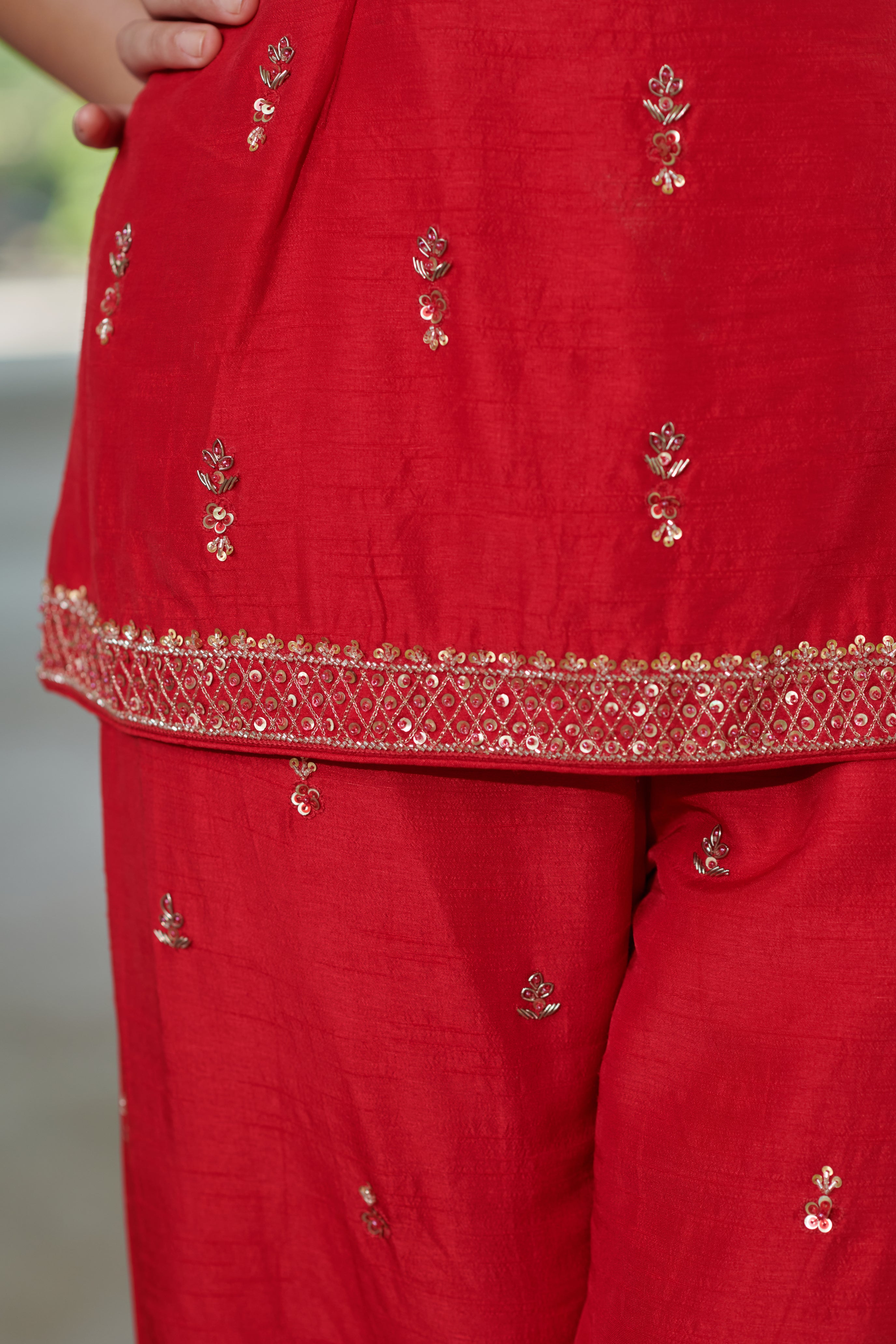 Sohini (सोहिनी) - Red Embroidered Kurta with Pants Set