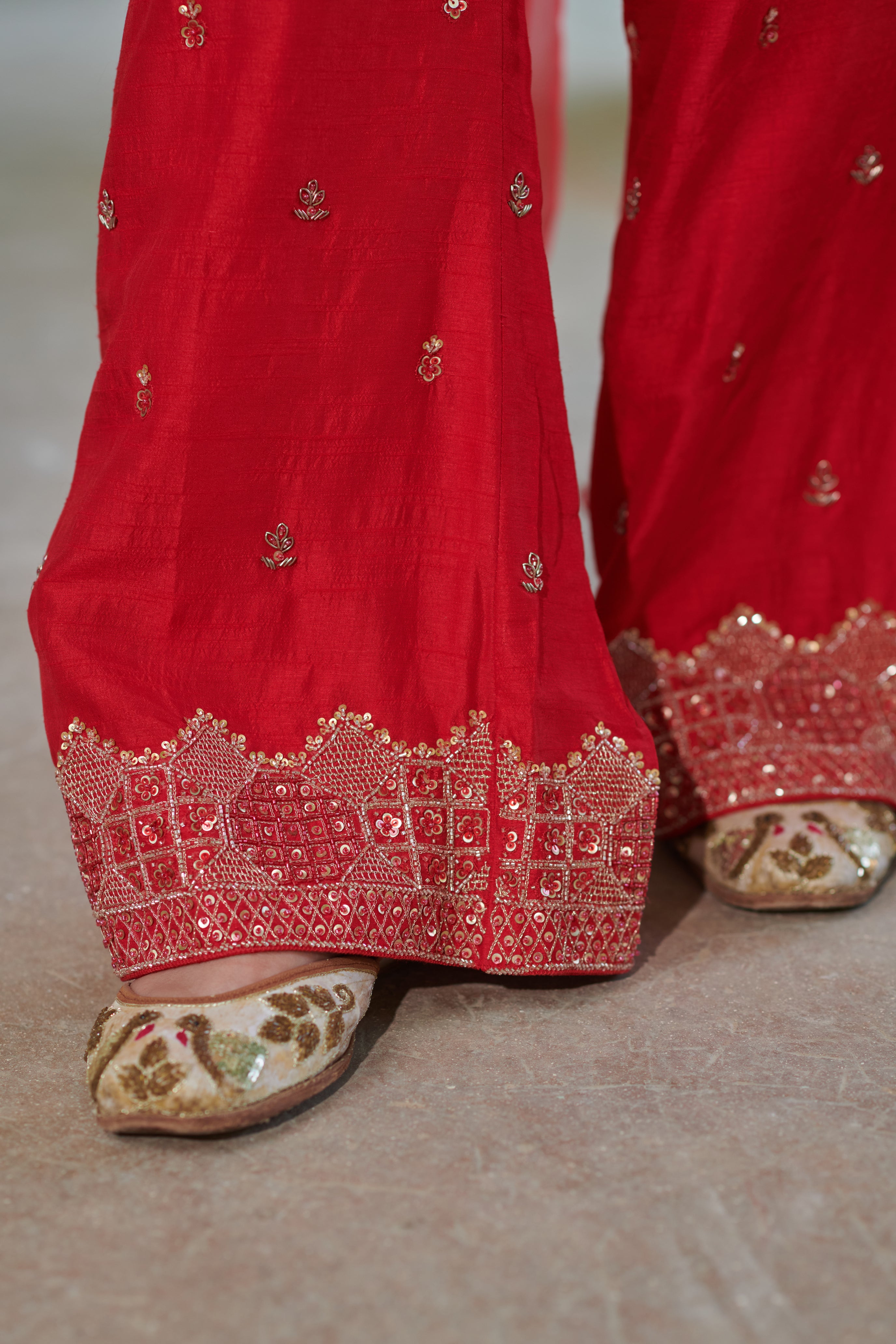 Sohini (सोहिनी) - Red Embroidered Kurta with Pants Set