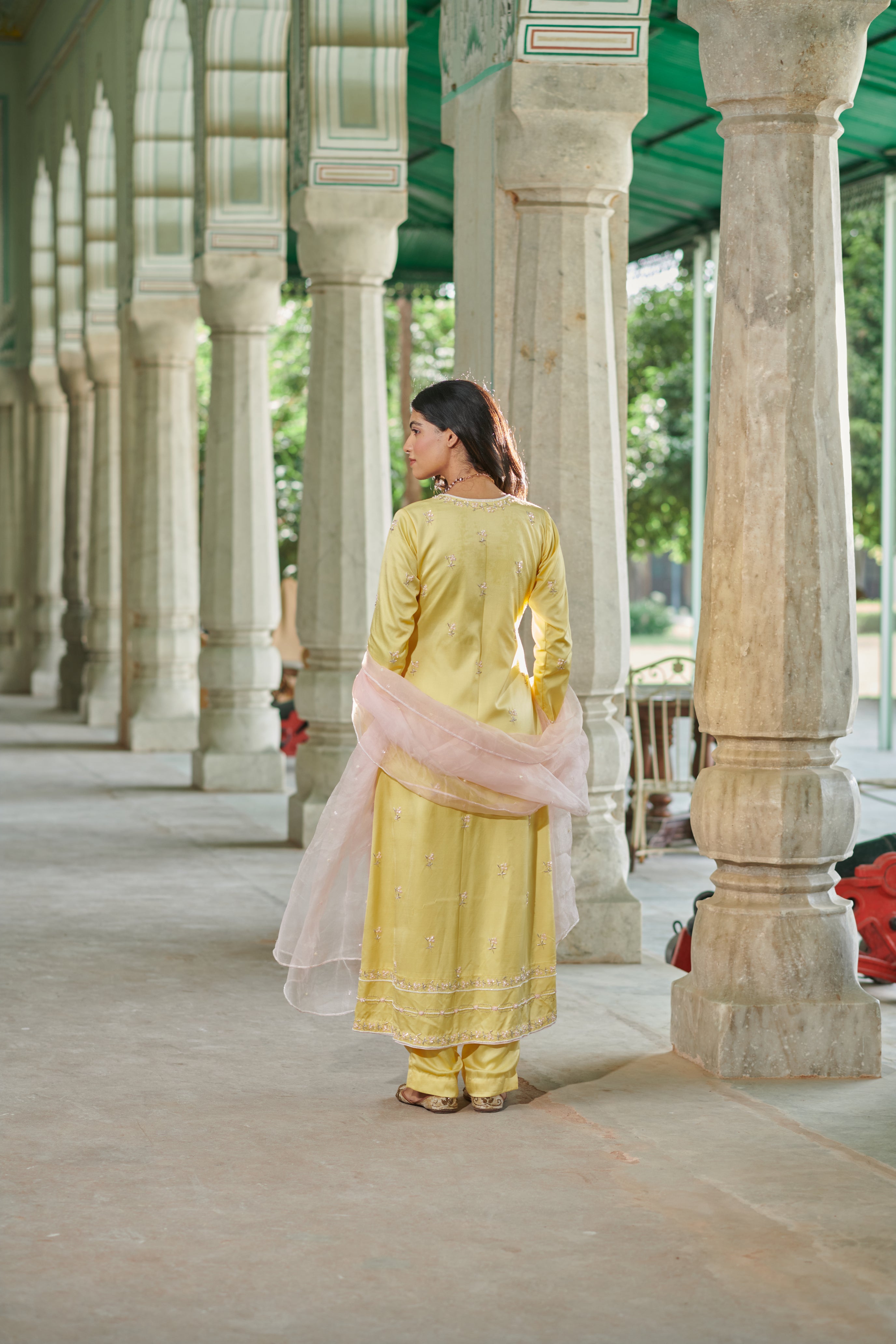 Suvarṇā (सुवर्णा) - Long Embroidered Kurta with Pants Set