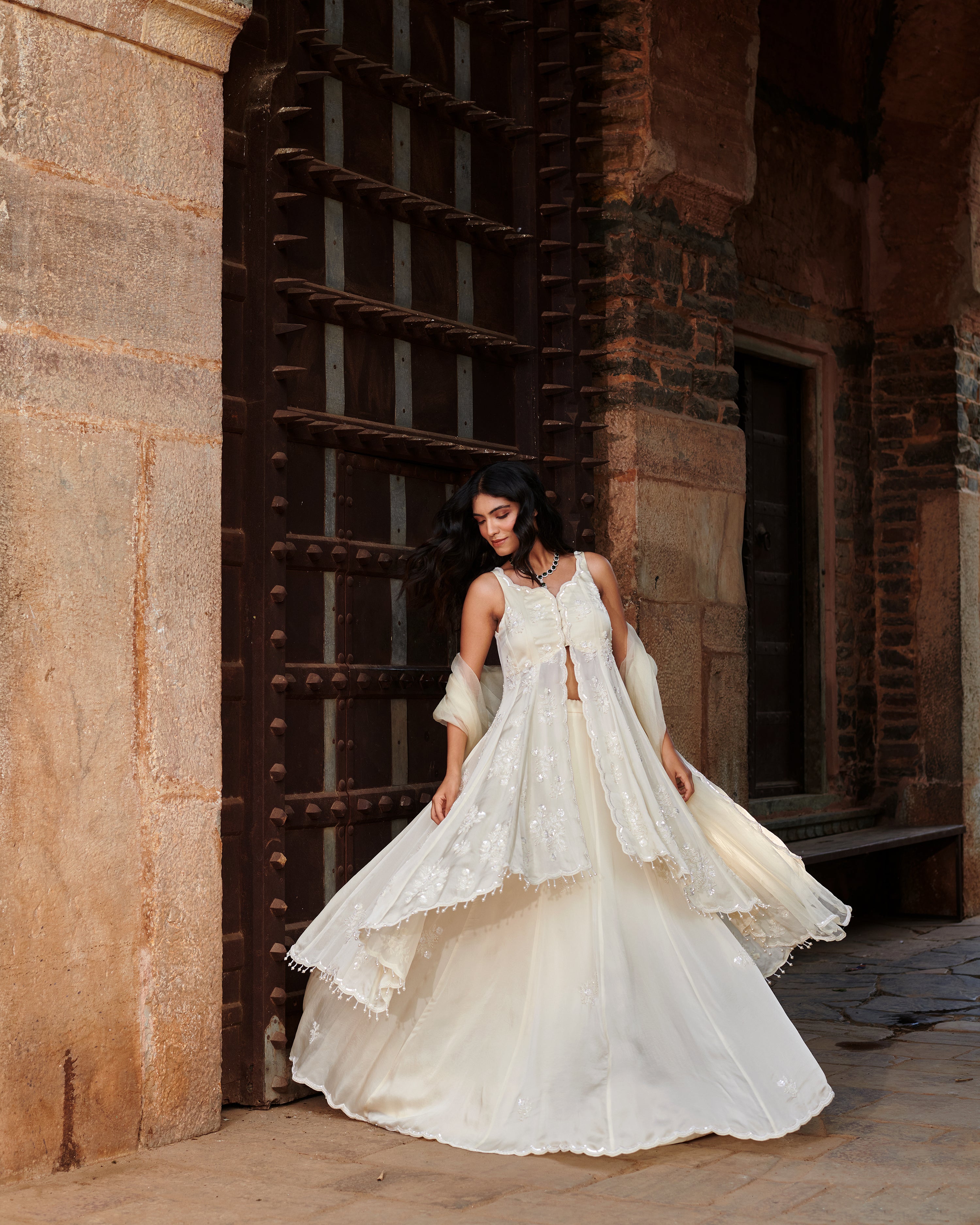 Sukumari (सुकुमारी) - Ivory Lehenga with Choli set