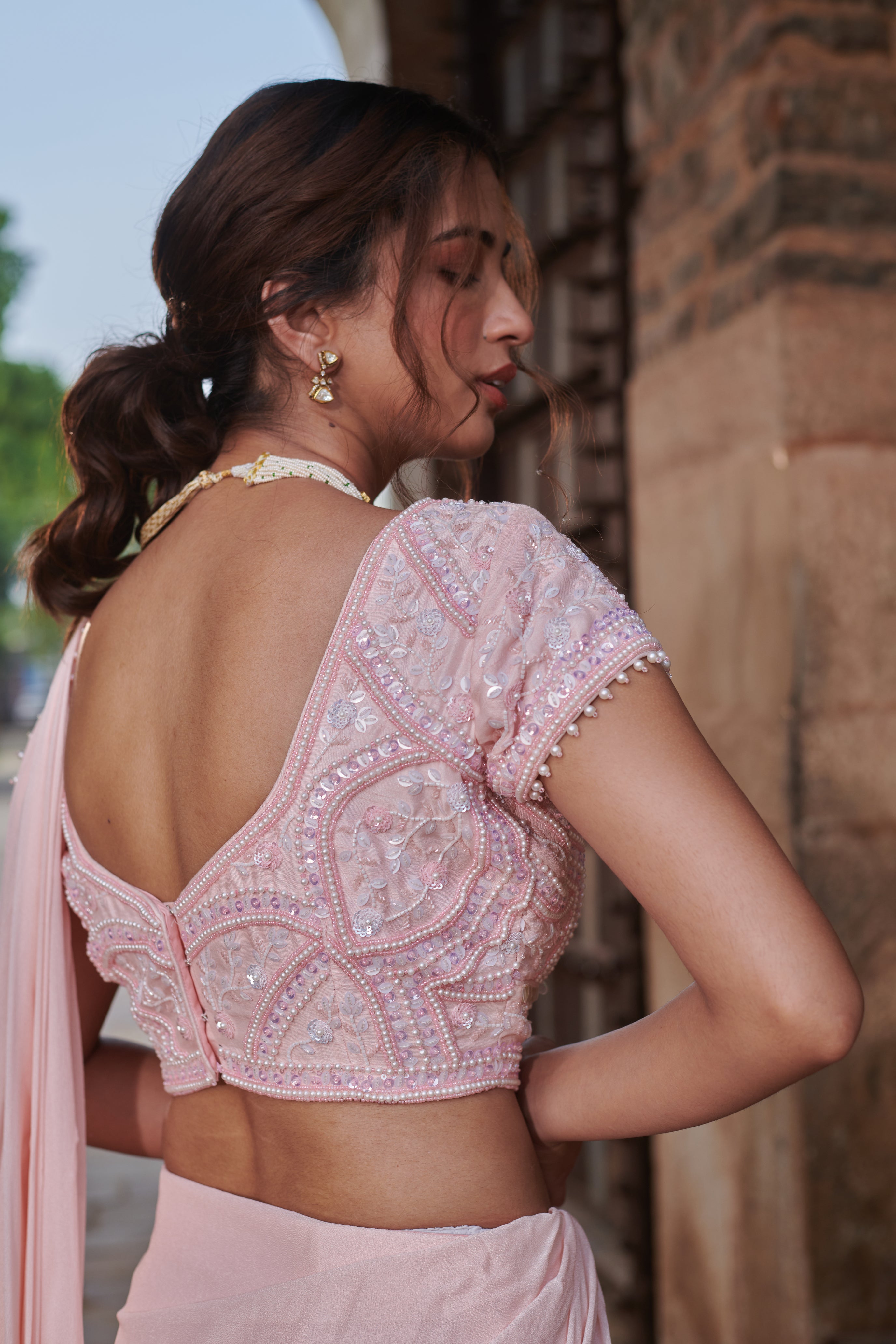 Ananda Laharī (आनन्द लहरी) - Pink Drape Lehenga Set