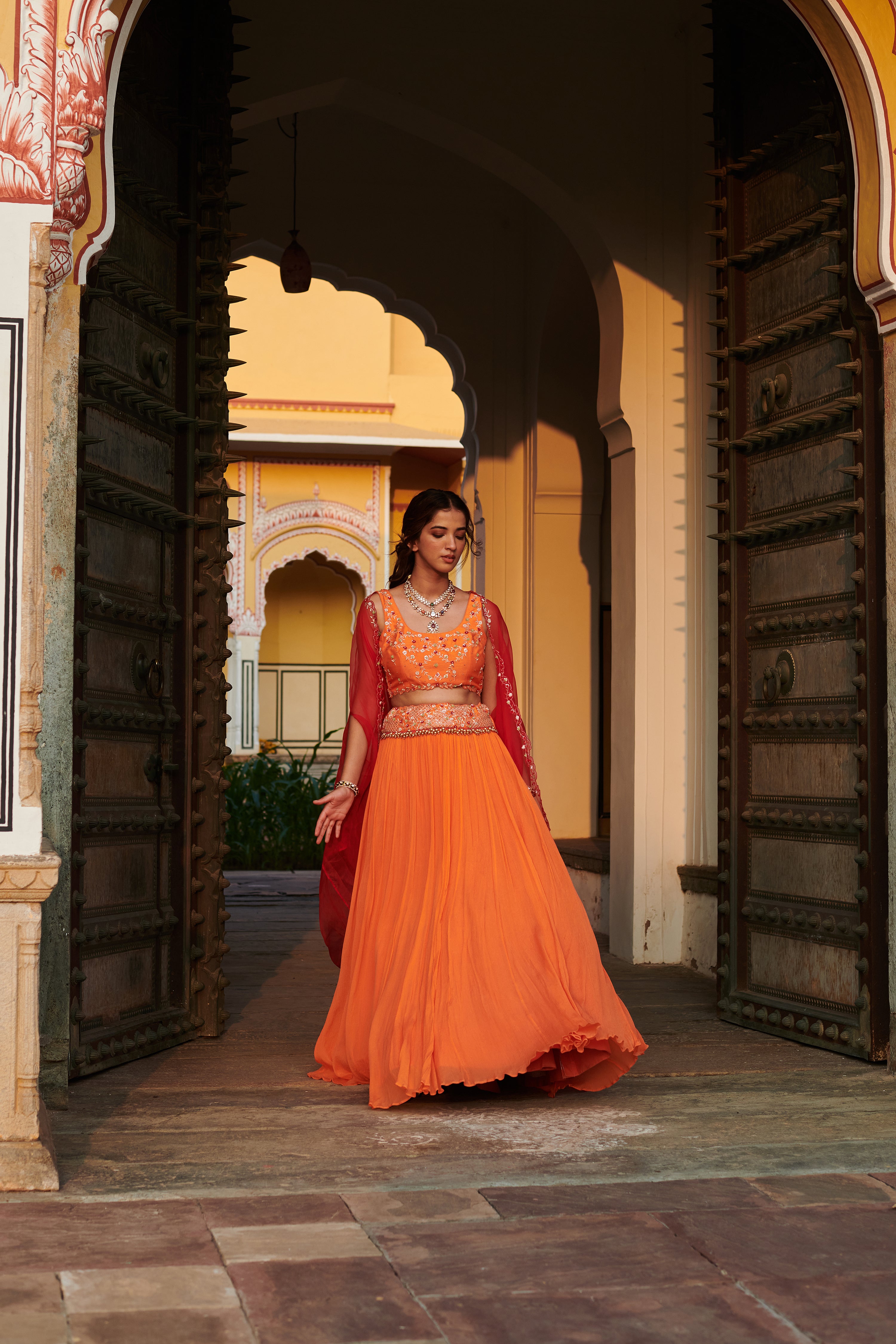 Sumanvā (सुमन्वा) - Orange Lehenga Set