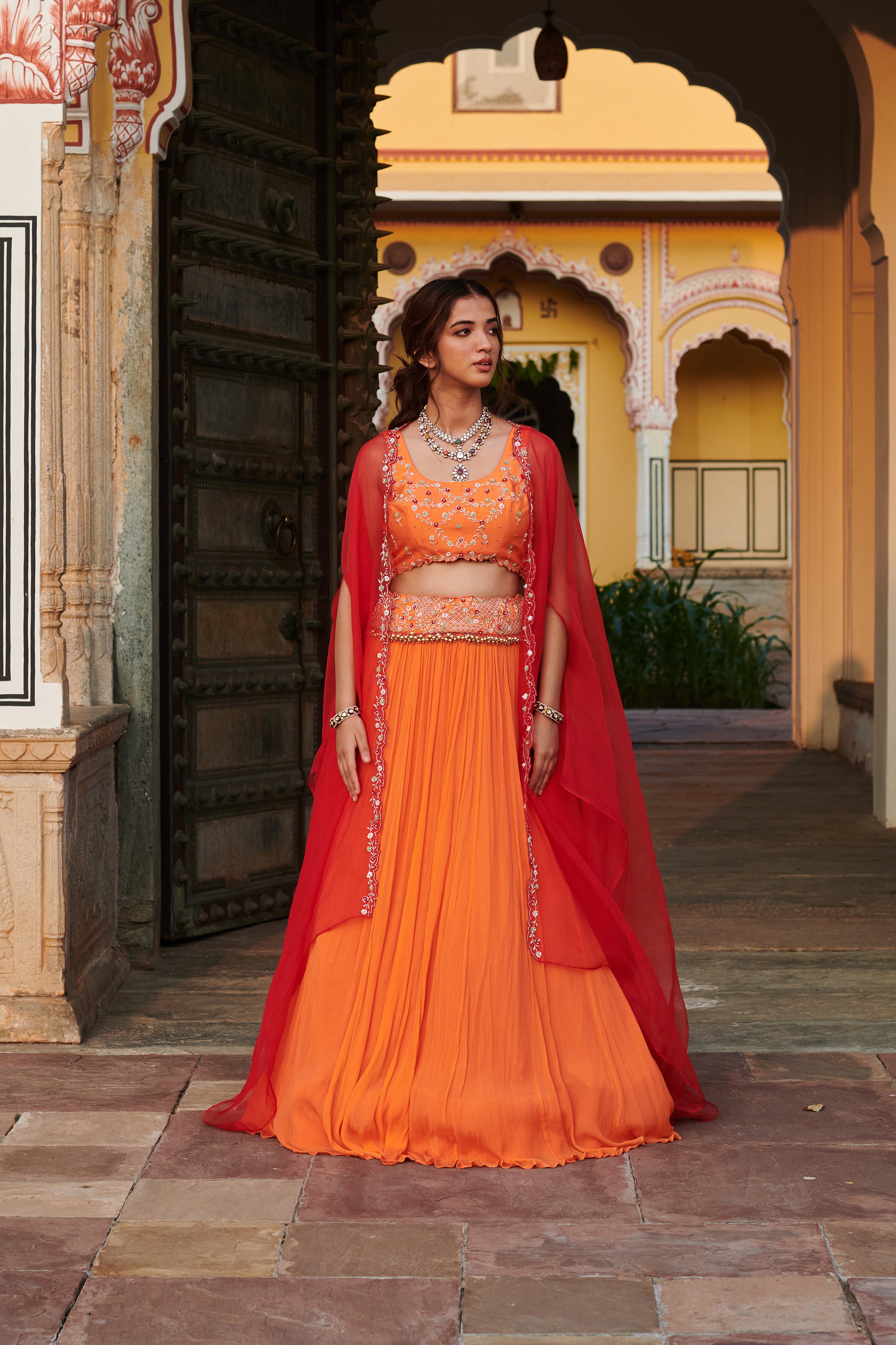 Sumanvā (सुमन्वा) - Orange Lehenga Set