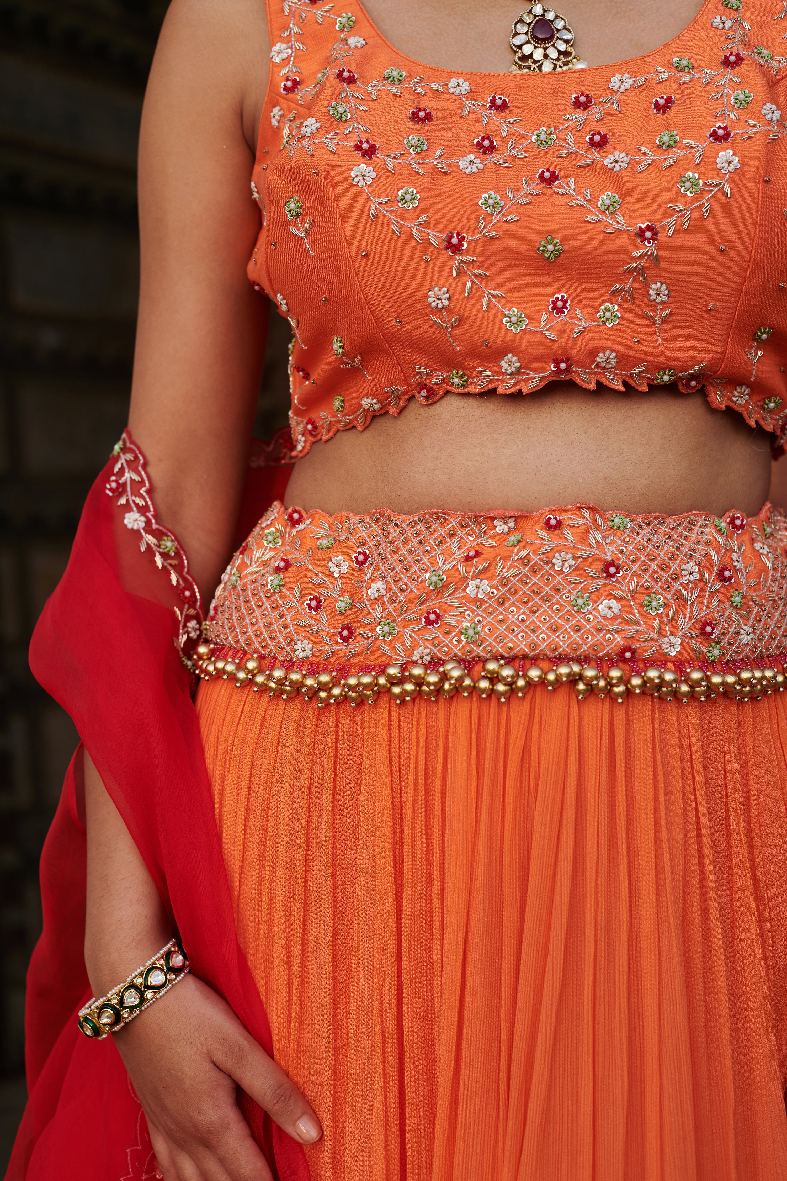 Sumanvā (सुमन्वा) - Orange Lehenga Set