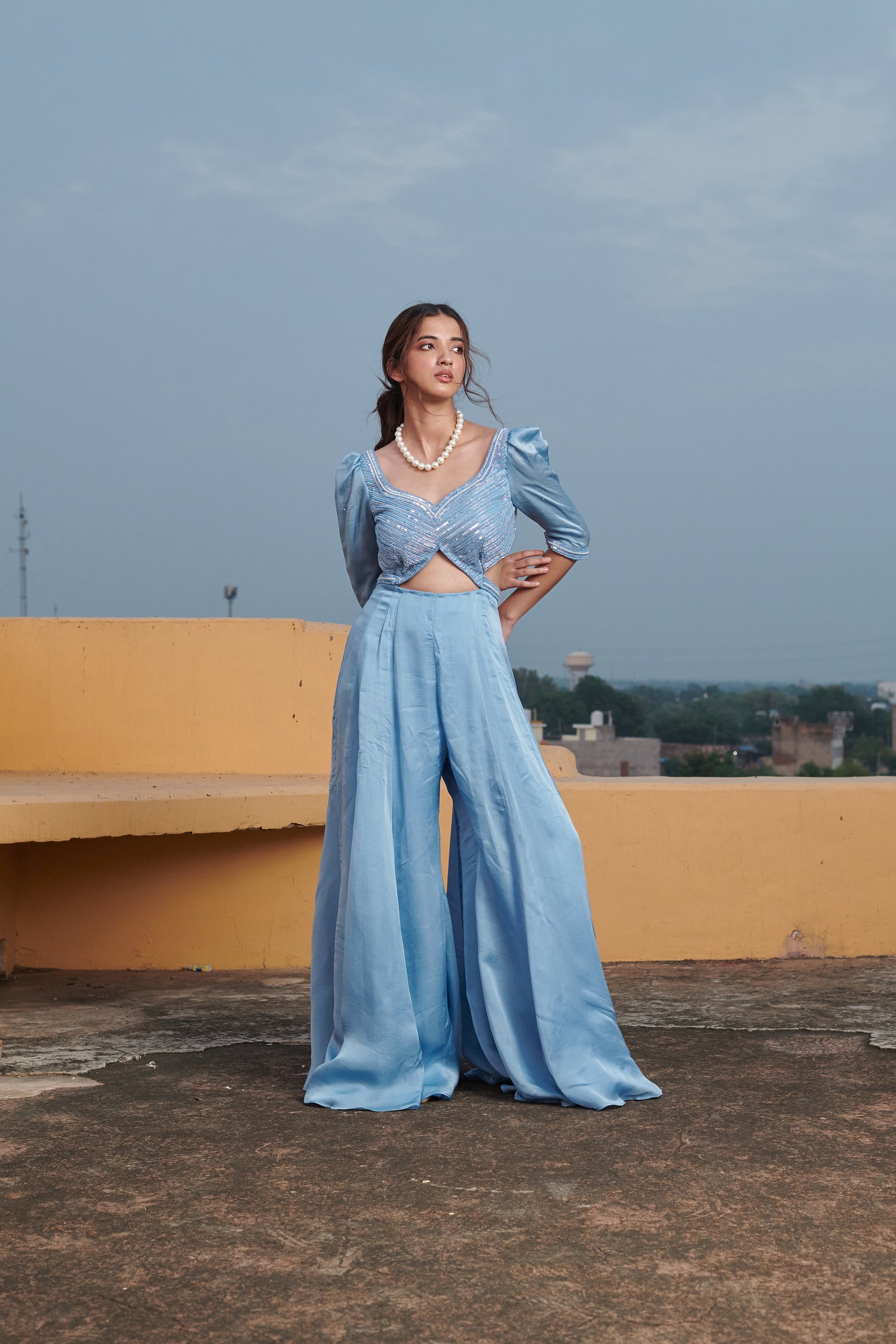 Nīlimā (नीलिमा) - Blue Embroidered Jumpsuit