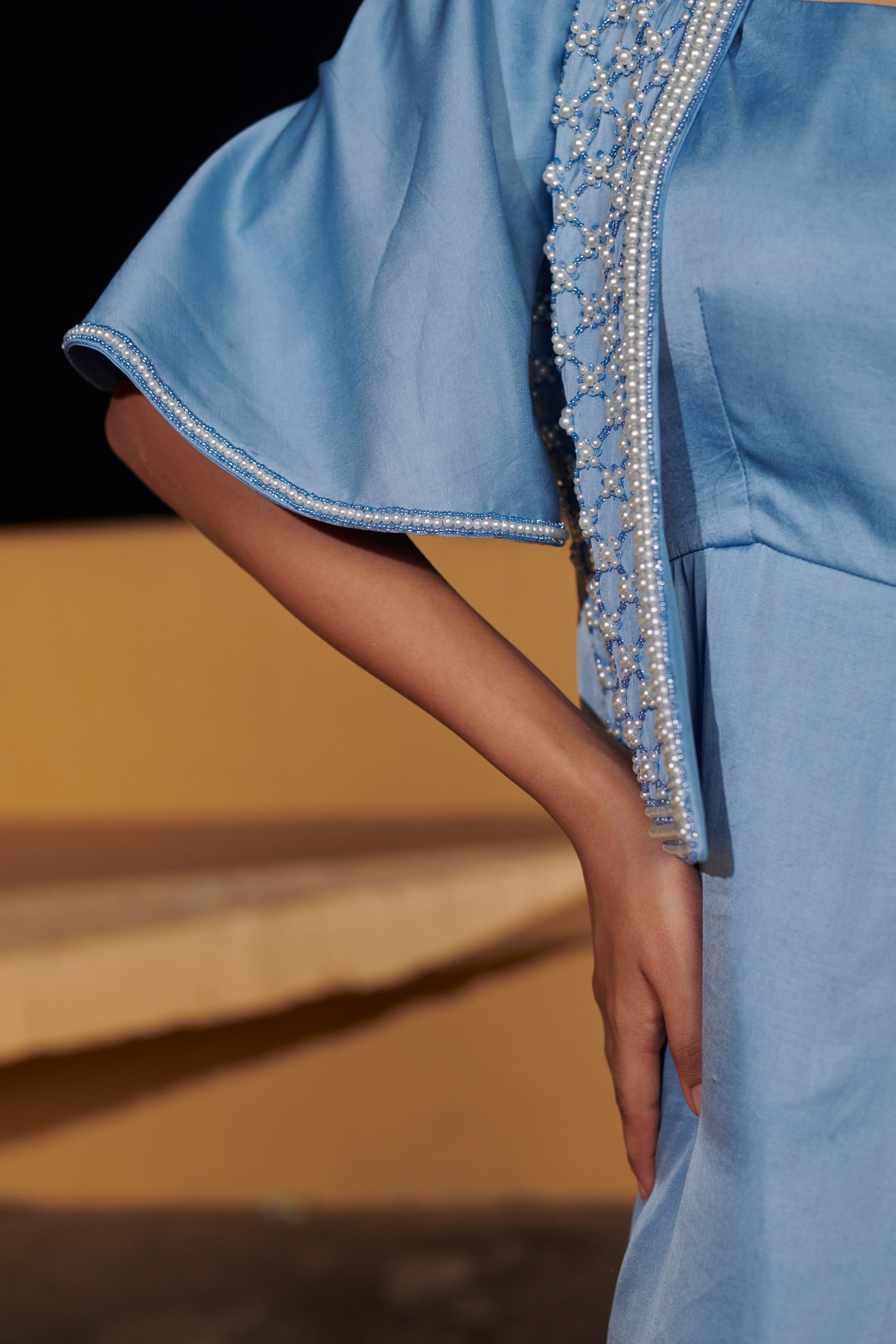 Śaśikalā (शशिकला) - Blue Embroidered Jacket with Drape Dress set