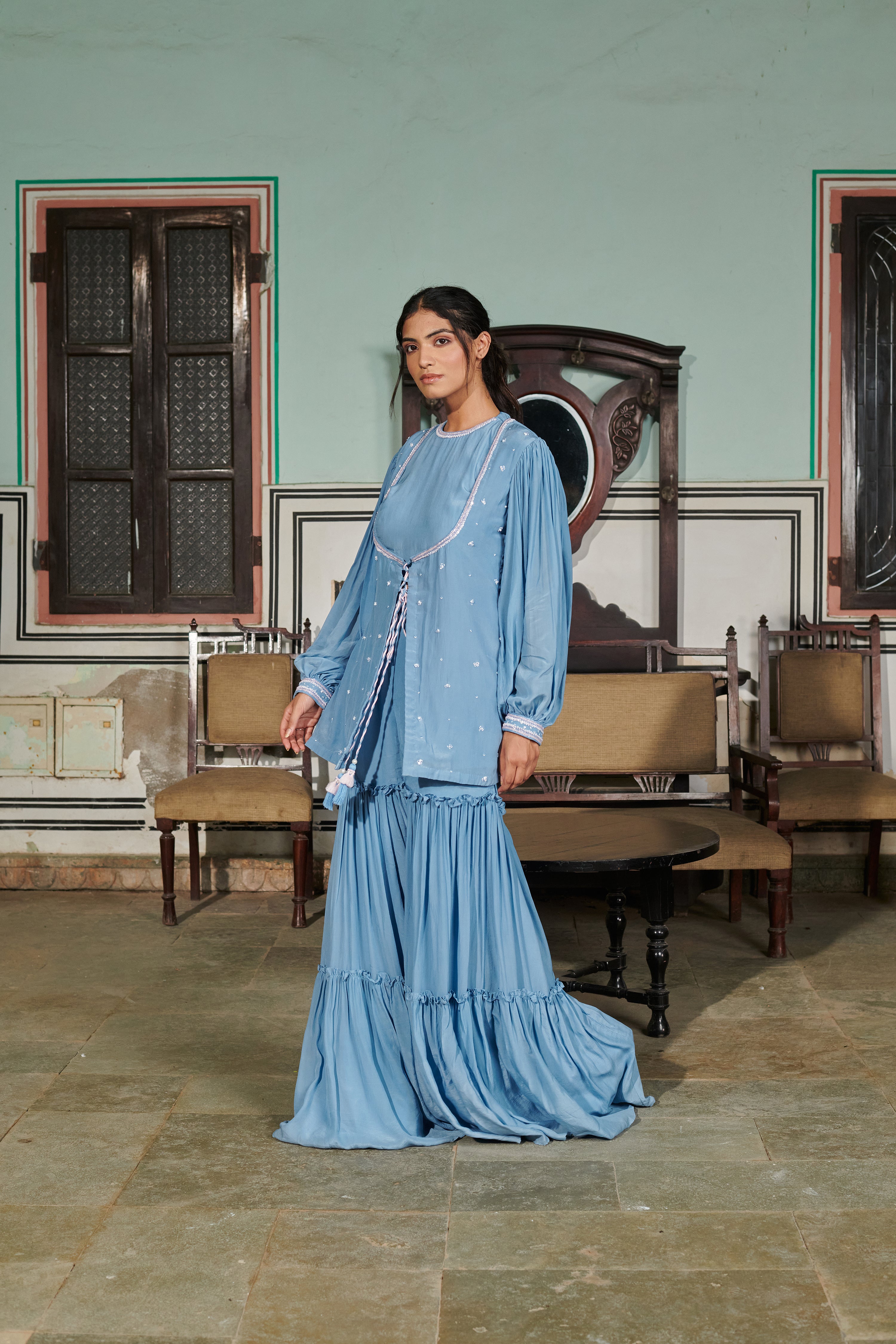 Vistāra (विस्तारा) - Sharara with Top and Kurti Set