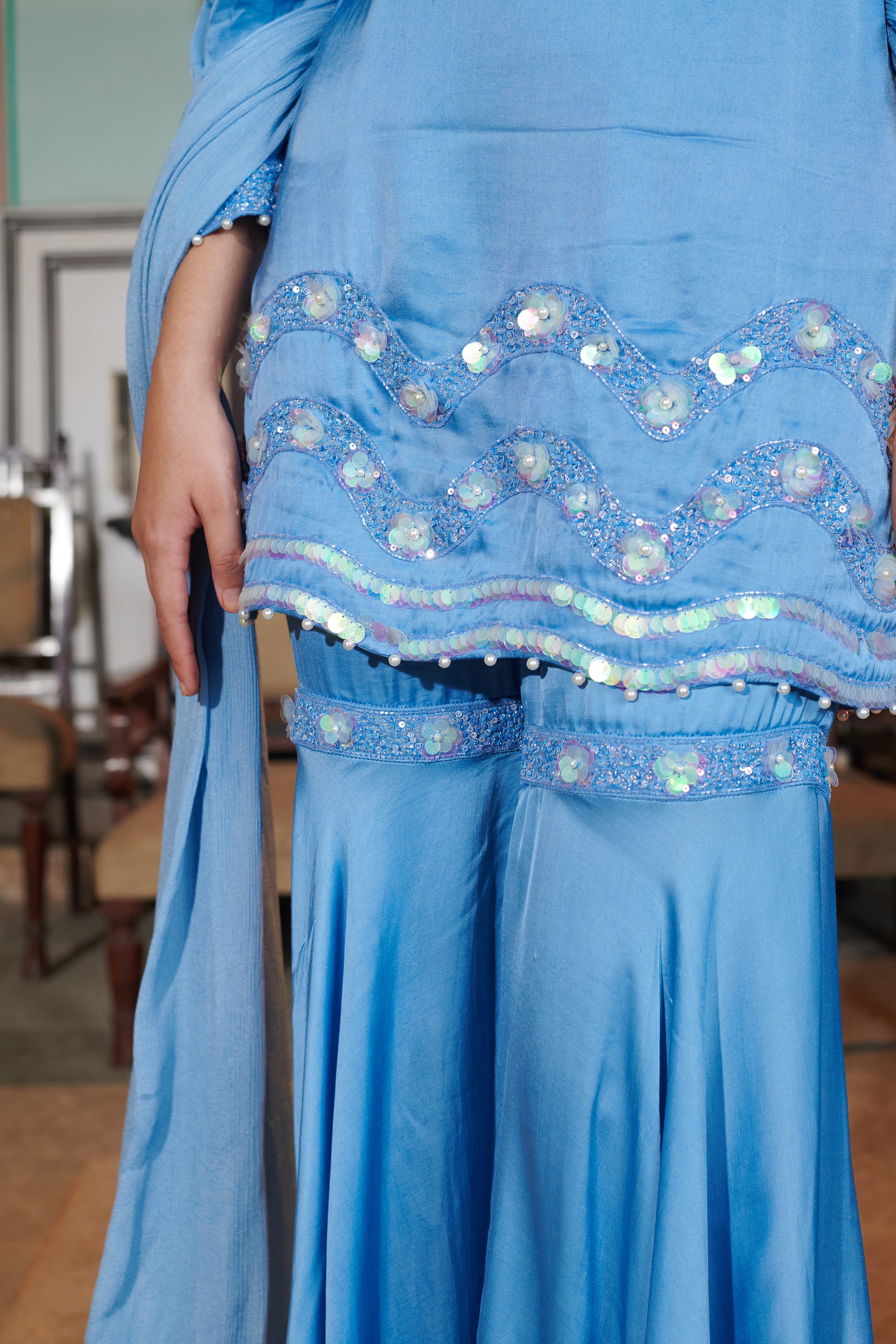 Ekānta (एकांत) - One Shoulder Top & Sharara Set