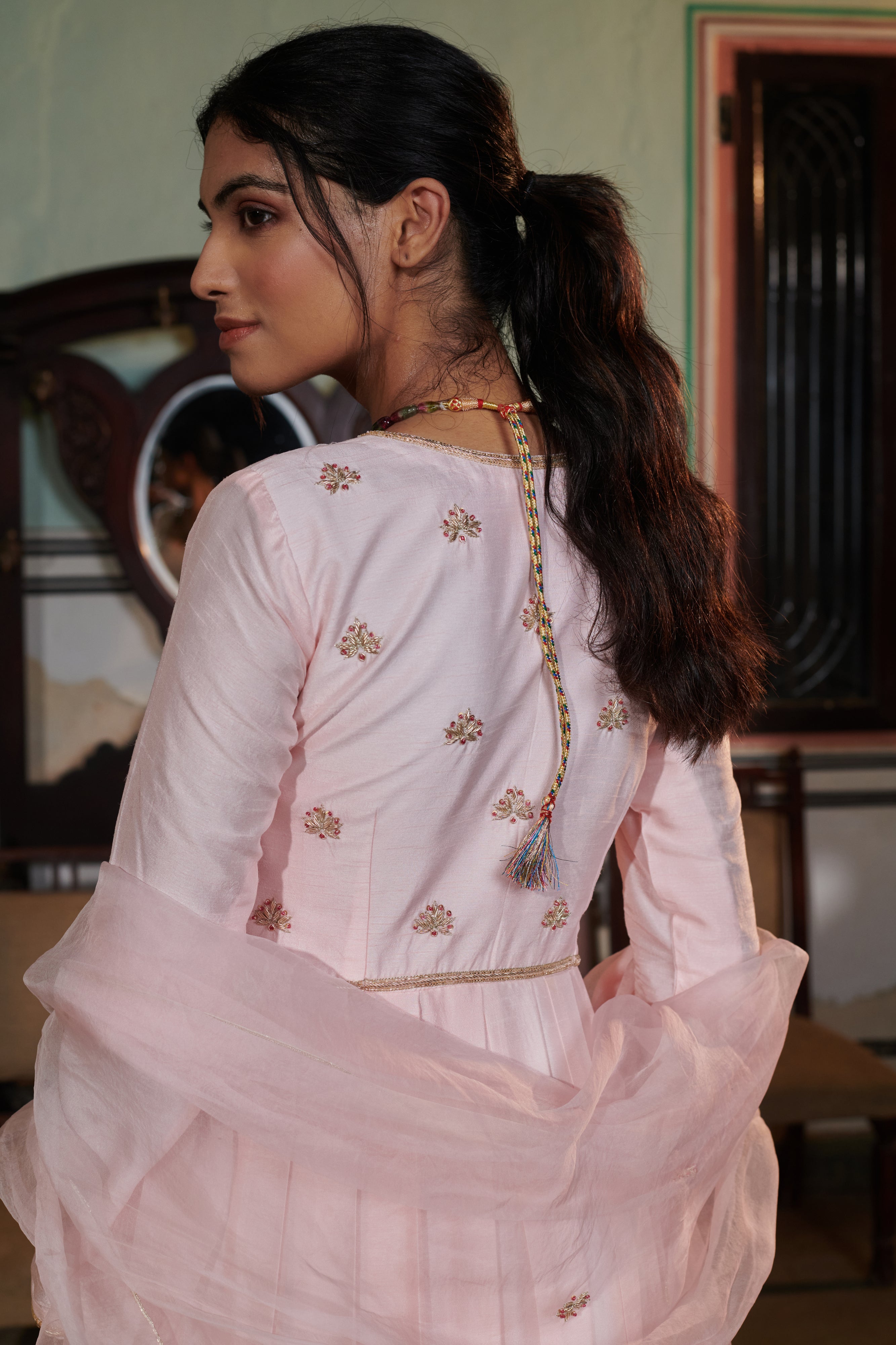 Vasudhā (वसुधा) - Pink Embroidered Gown Set