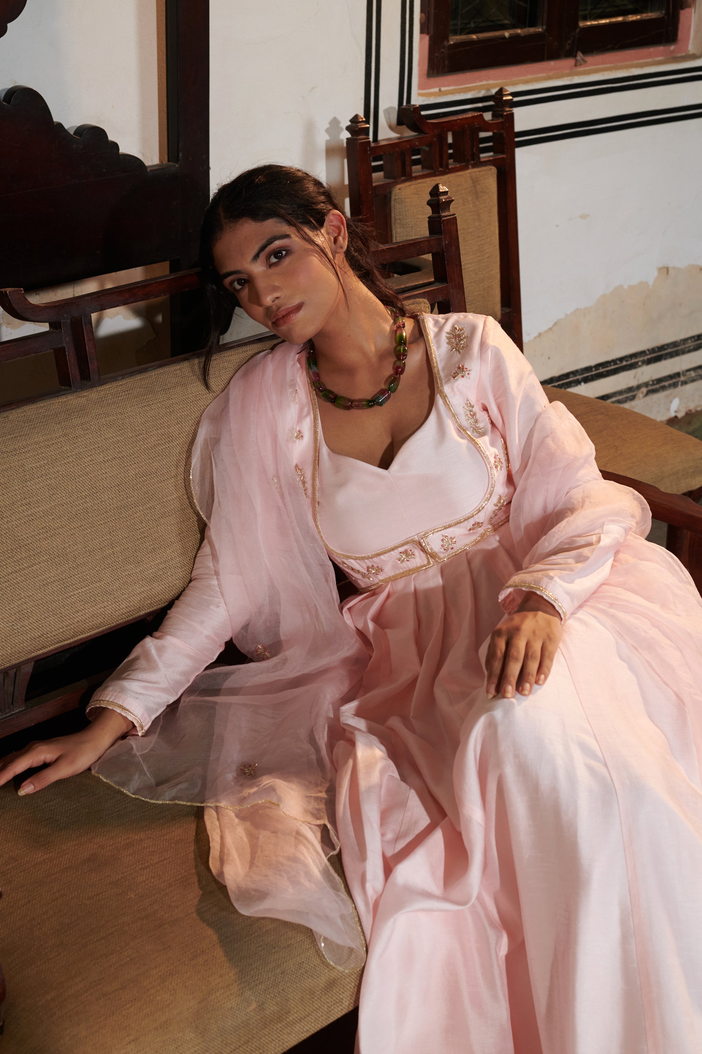 Vasudhā (वसुधा) - Pink Embroidered Gown Set