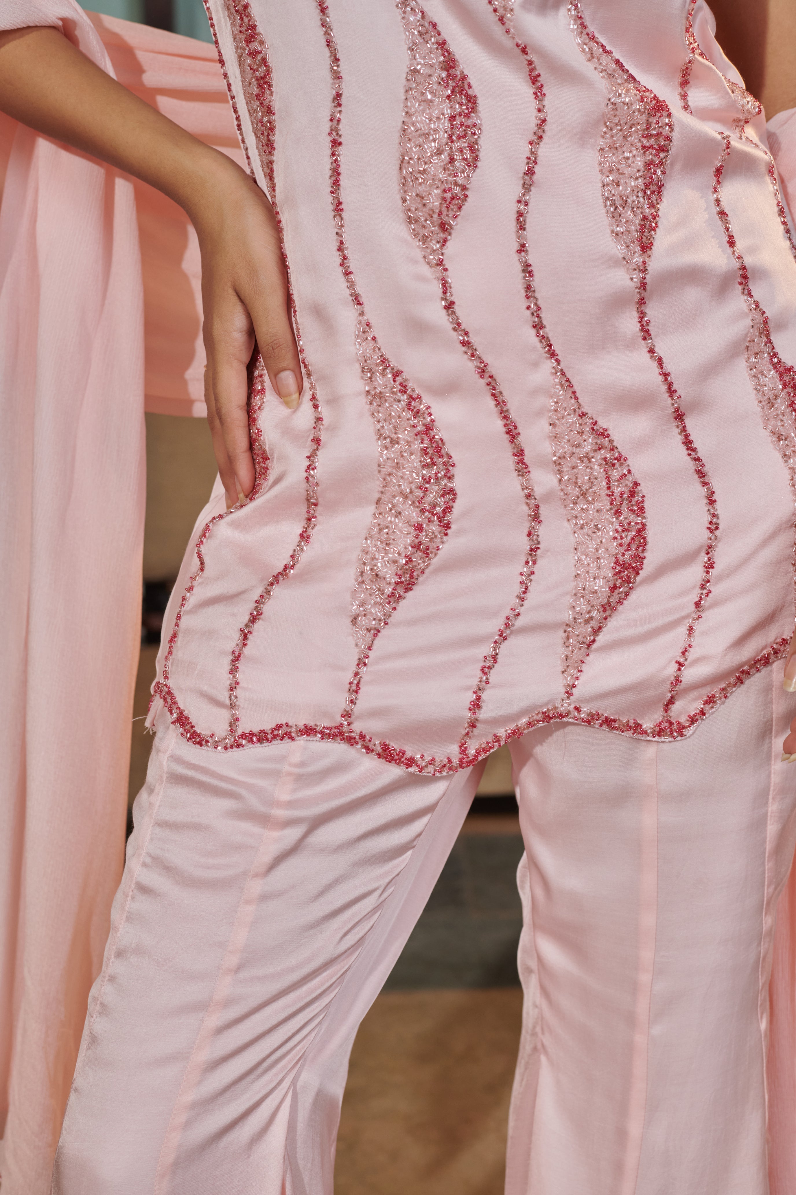 "Aavya" (आव्या) - Pink Embroidered Kurta Set