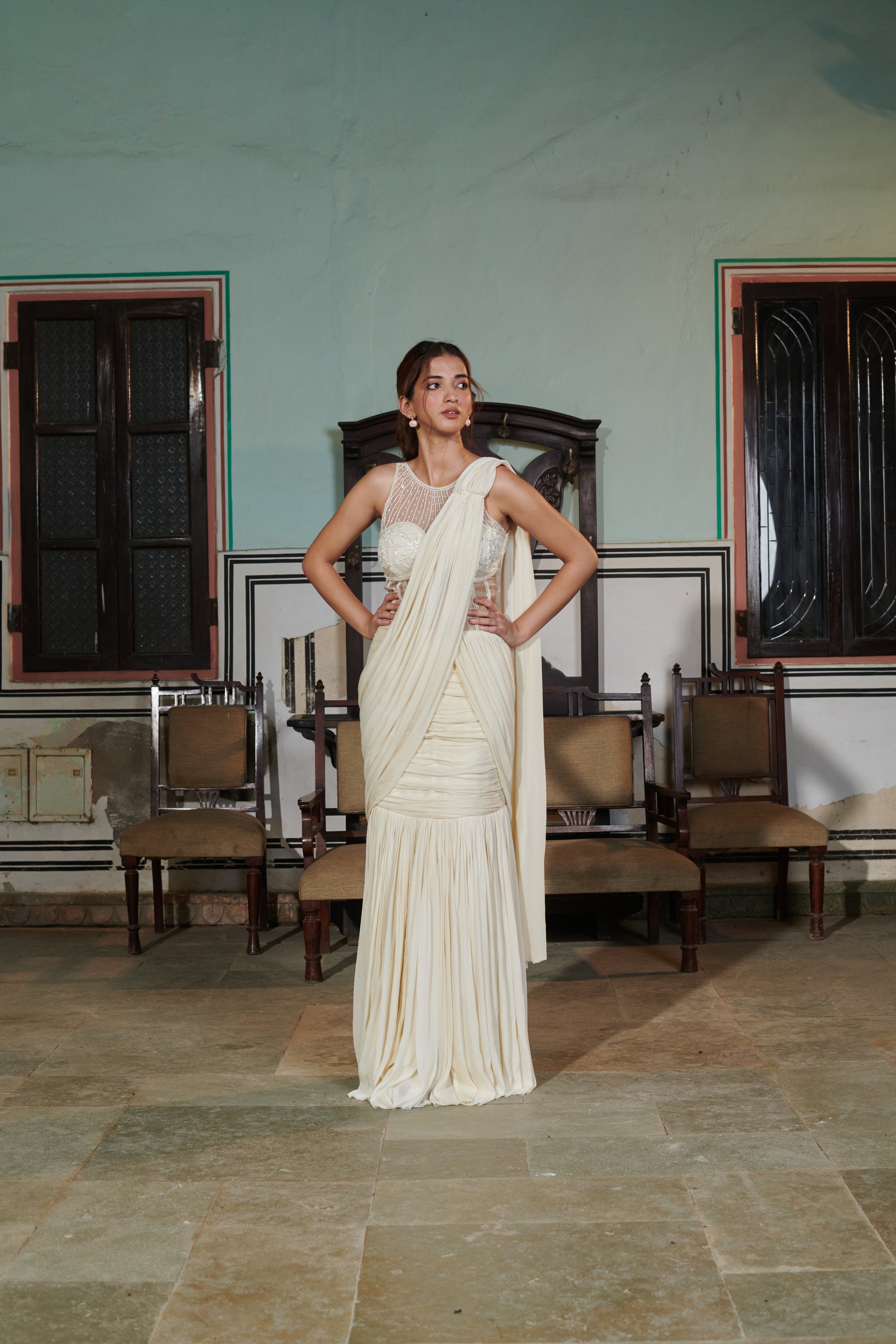 Rasā (रसा) - Ivory Embroidered Gown