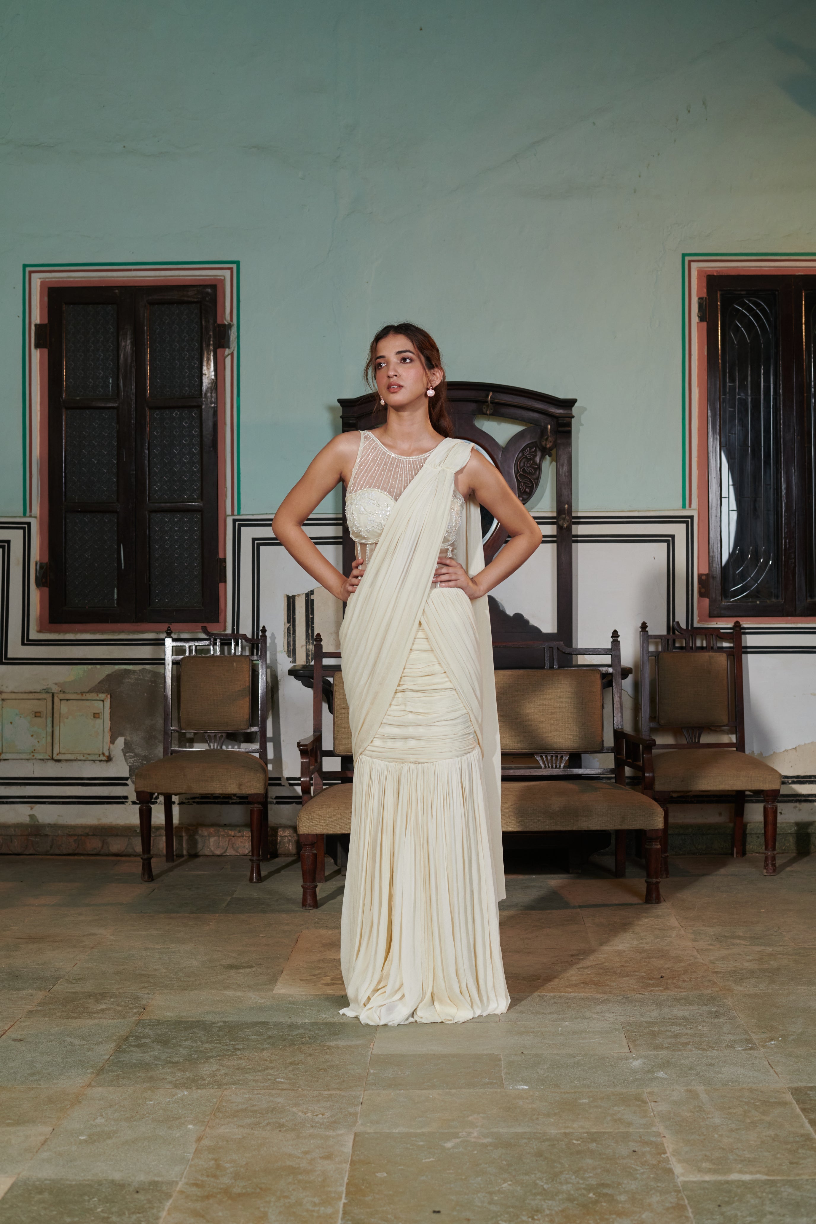 Rasā (रसा) - Ivory Embroidered Gown