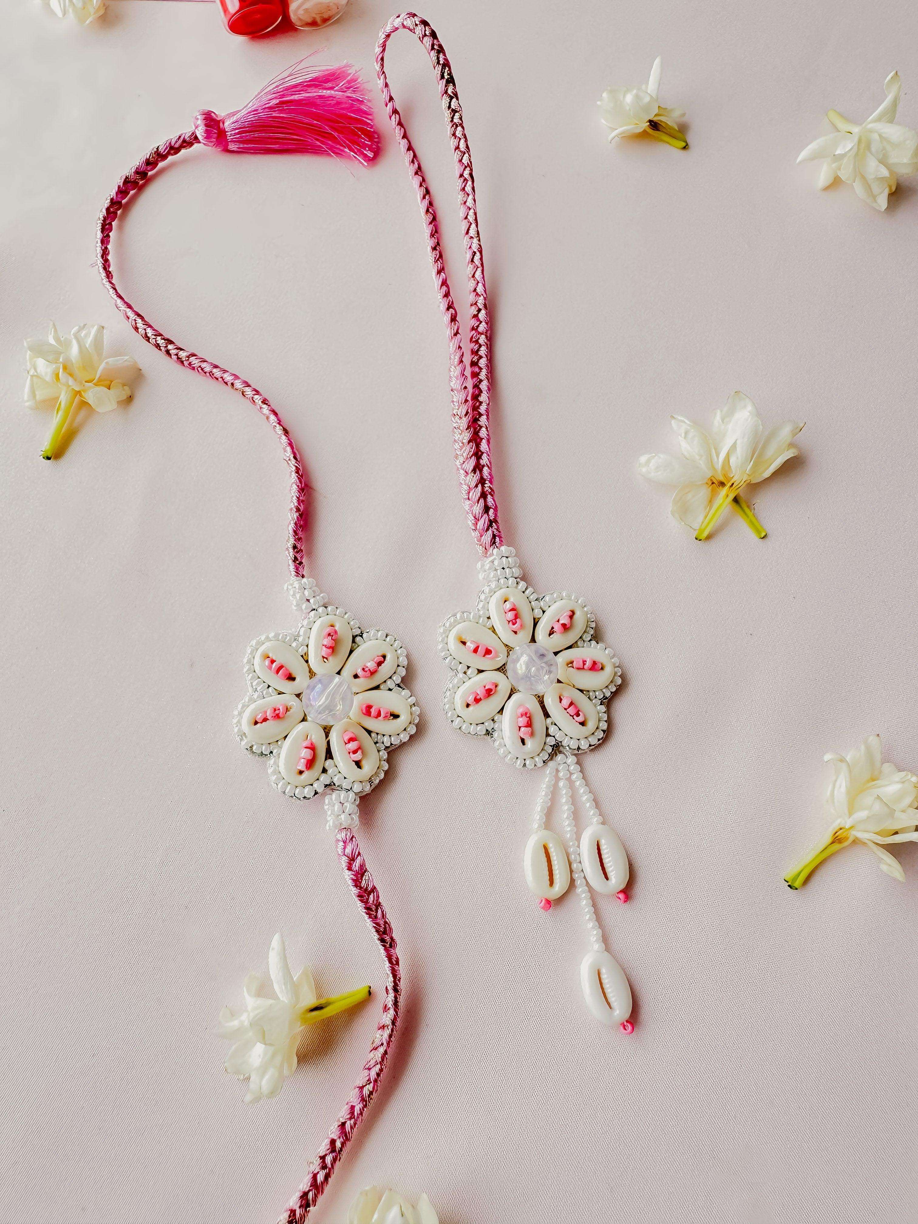 Pink Pastel Bloom Lumba Set Handmade Rakhi