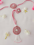 Pink Vibrant Bloom Lumba Set Handmade Rakhi