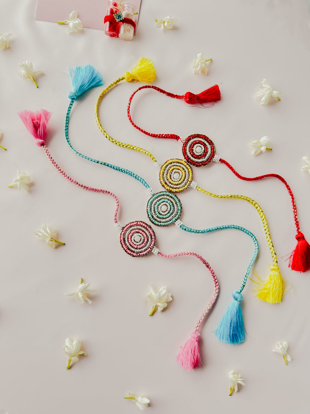 Set of 4- Vibrant Bloom Handmade Rakhis