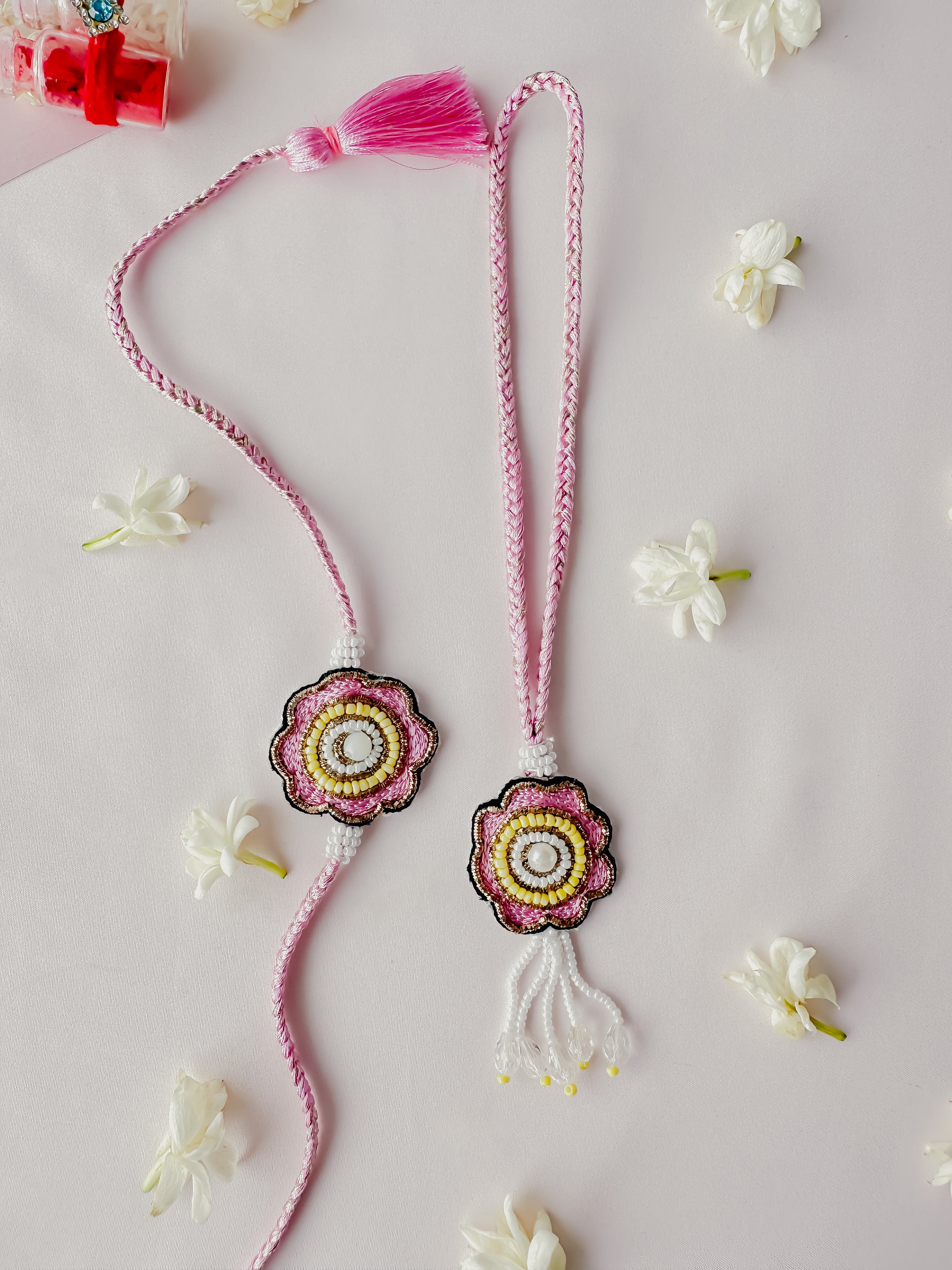 Pink Beaded Lumba Set  Handmade Rakhi