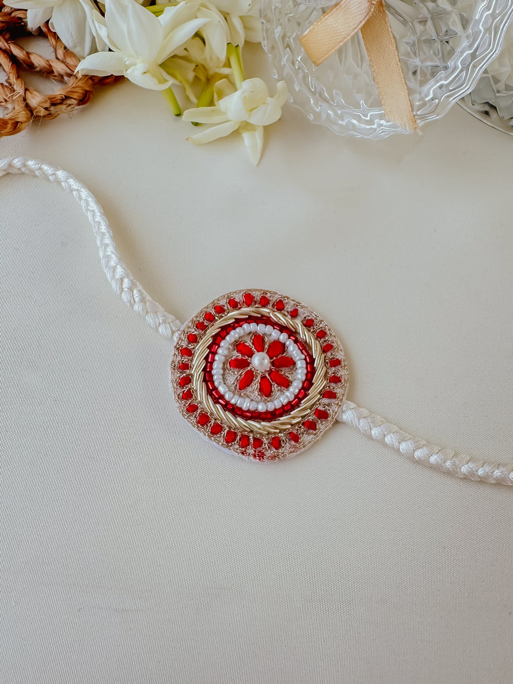Shining Red Golden Handmade Rakhi