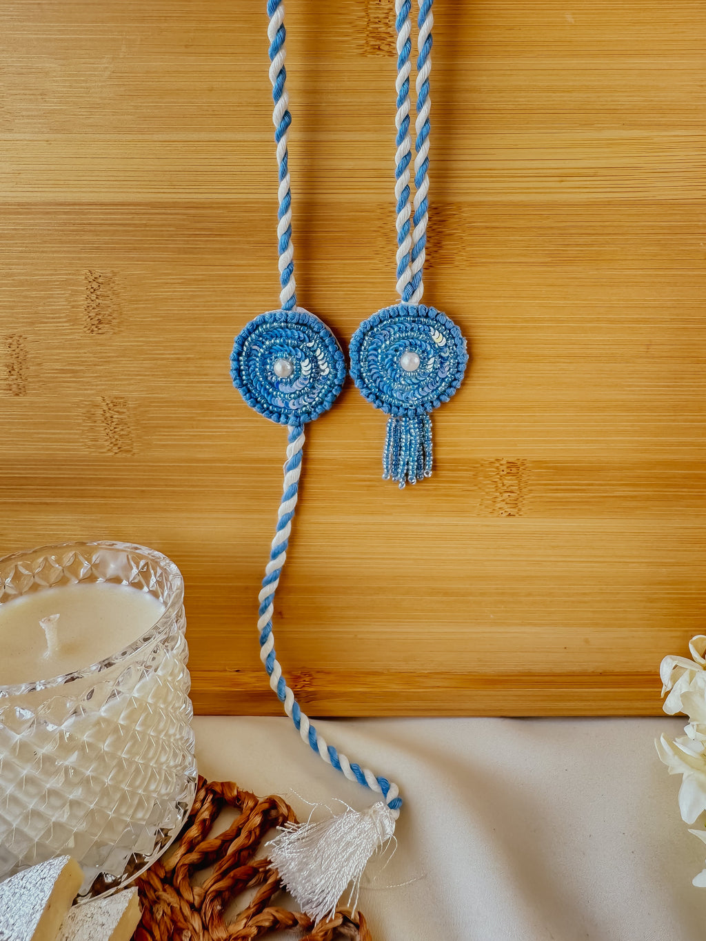 Blue Sapphire Shine & Lumba Set Handmade Rakhi
