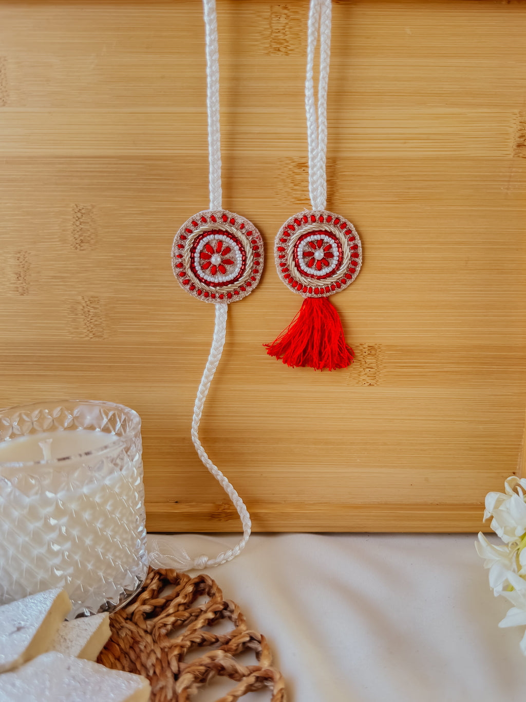 Shining Red Golden & Lumba Set Handmade Rakhi