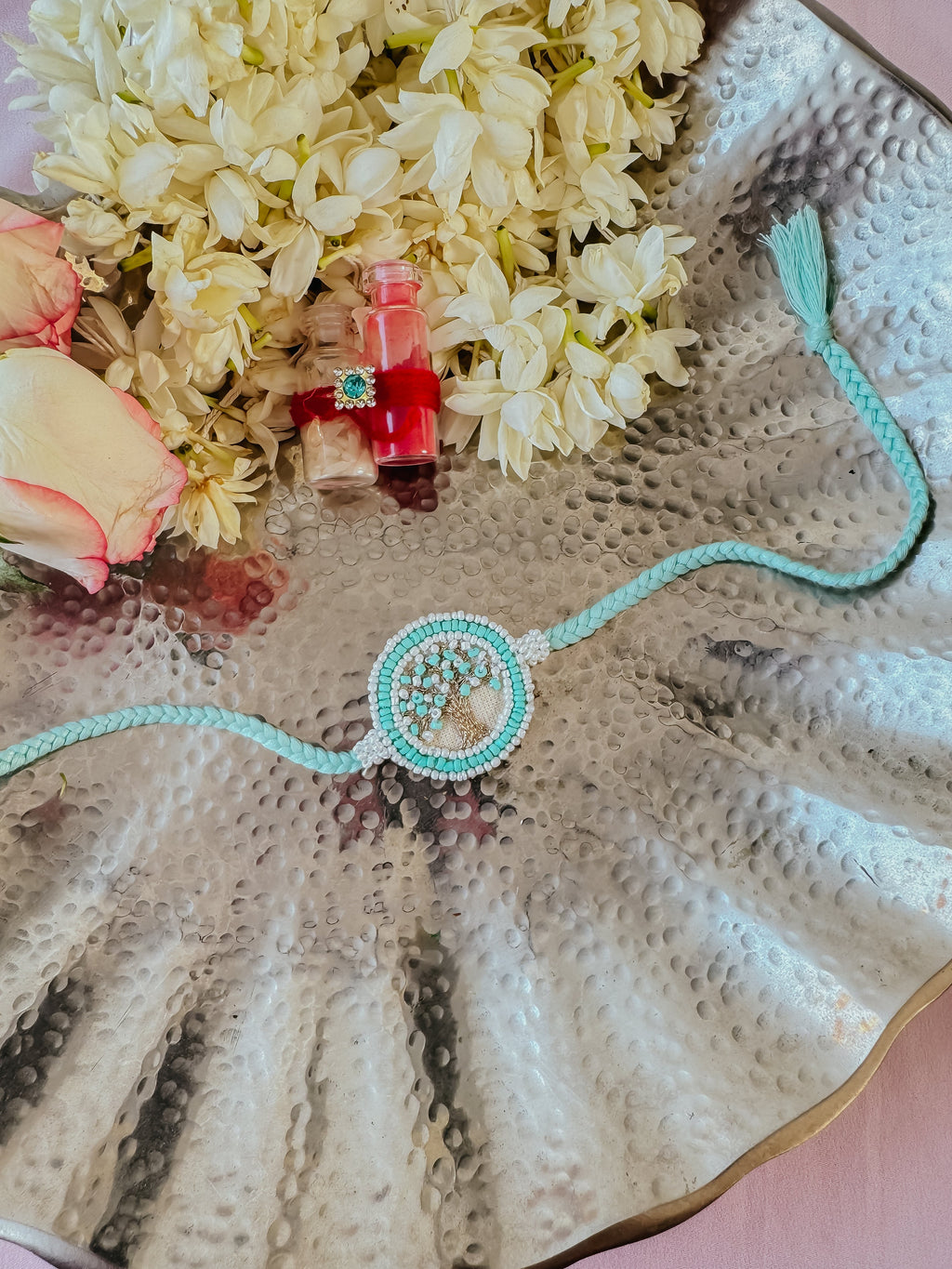 Aqua Blue Kalpavriksha Handmade Rakhi
