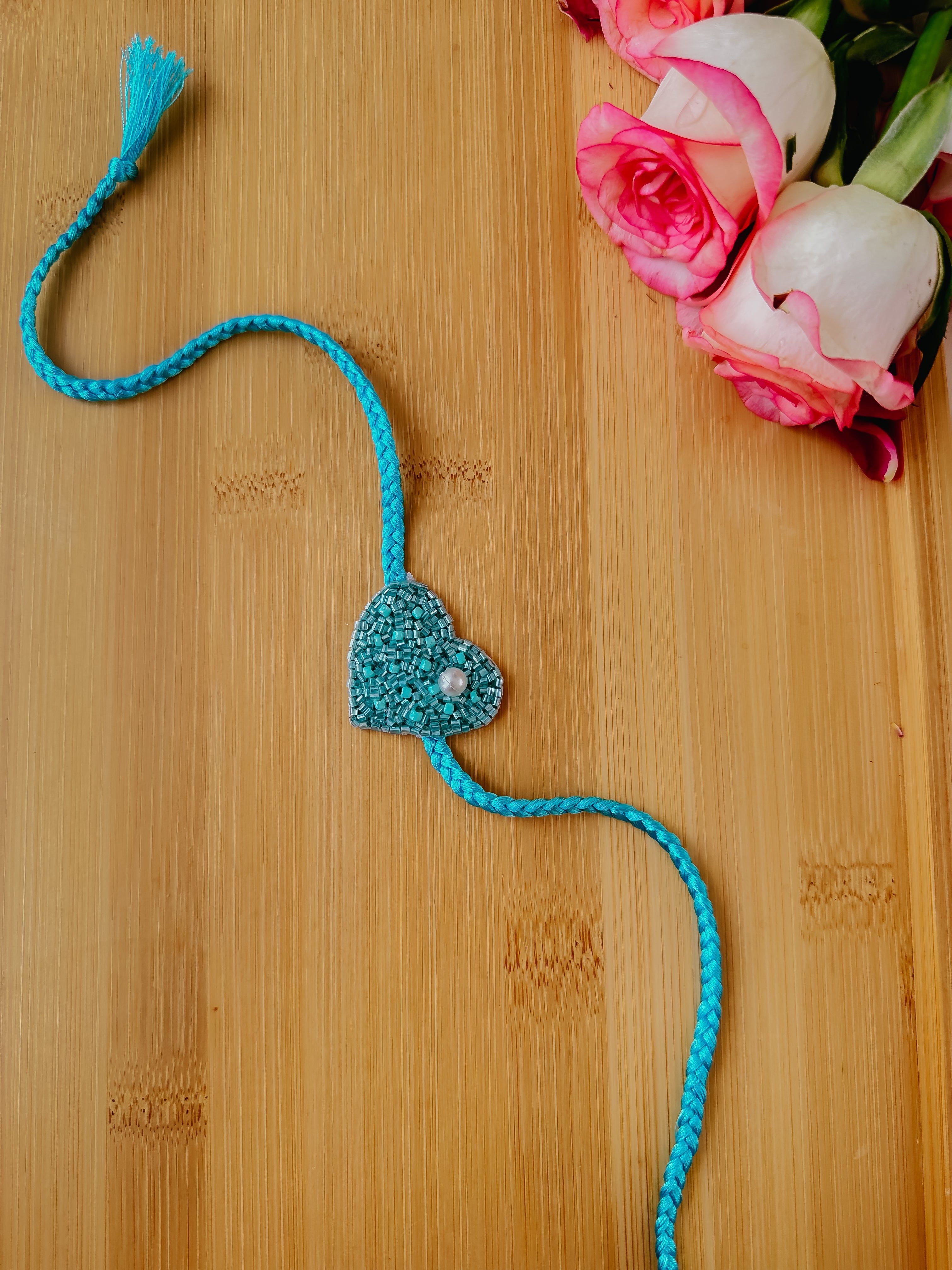 Teal Blue Love Bond Handmade Rakhi
