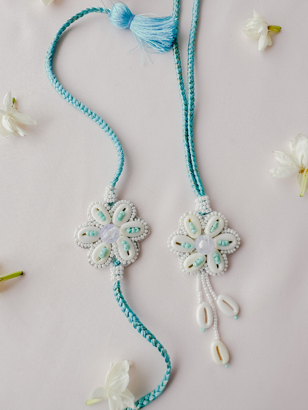 Blue Pastel Bloom Lumba Set Handmade Rakhi