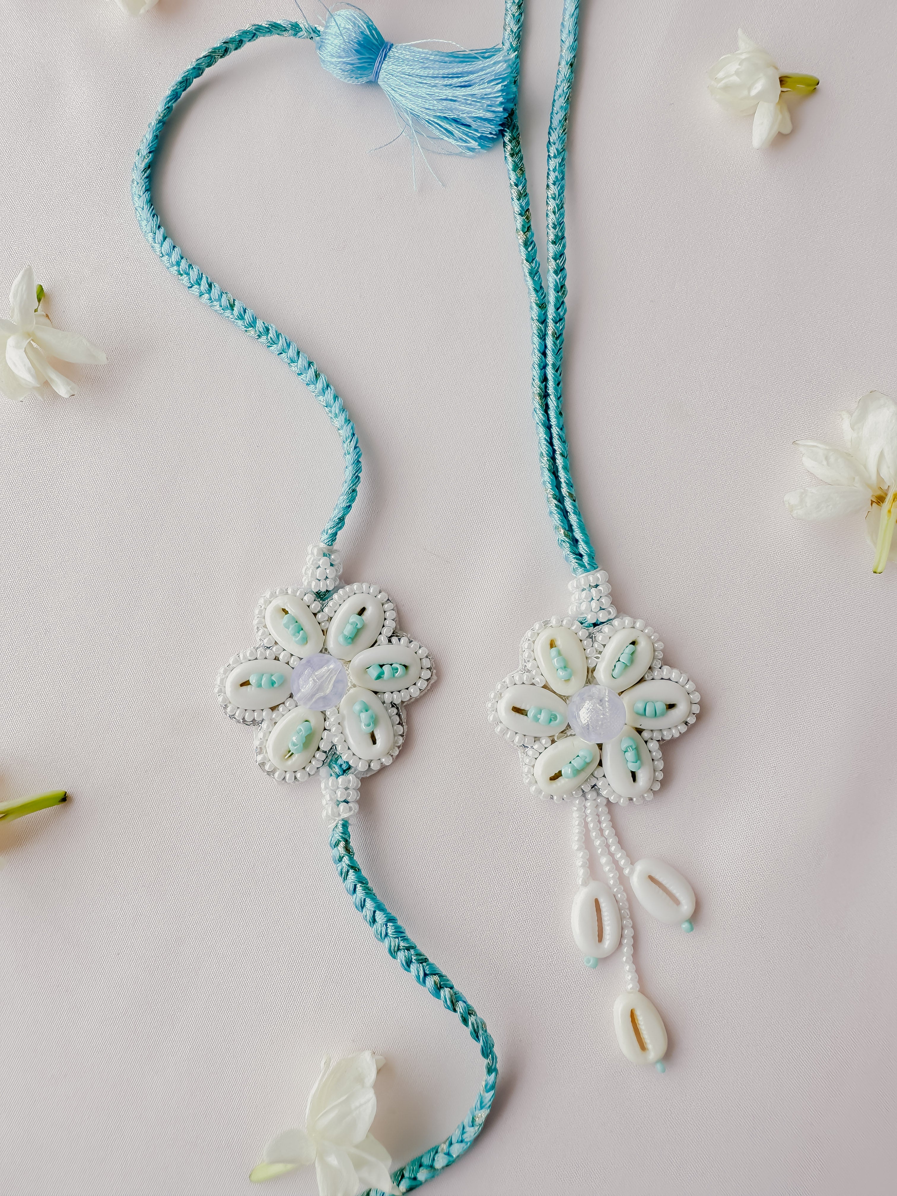 Blue Pastel Bloom Lumba Set Handmade Rakhi
