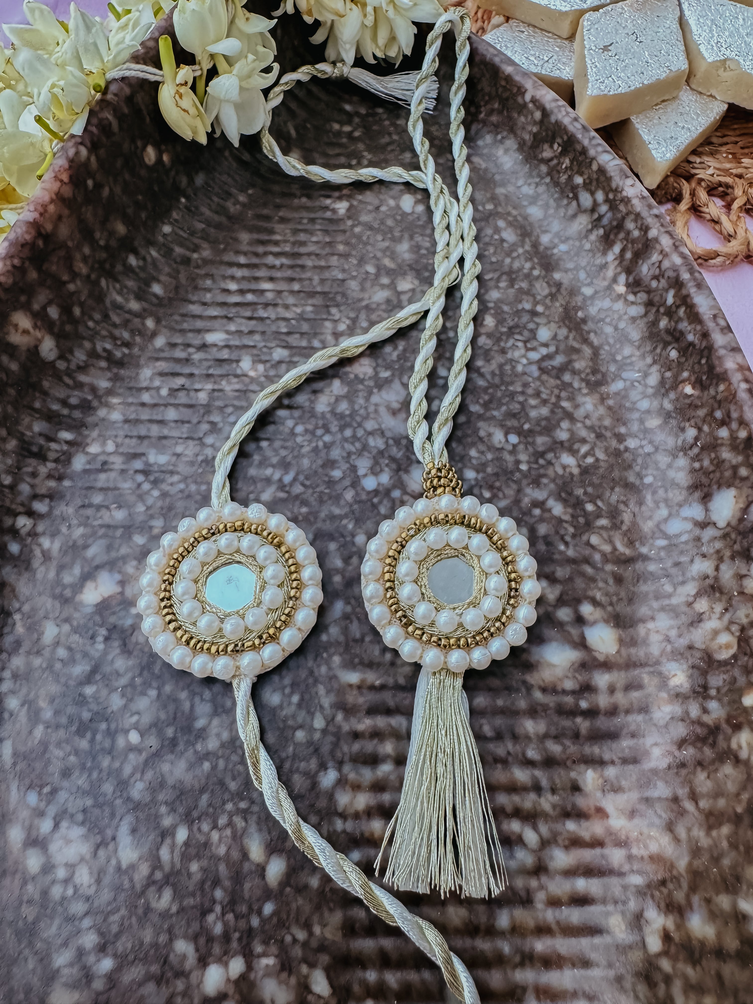 Shiny Golden & Lumba Set Handmade Rakhi