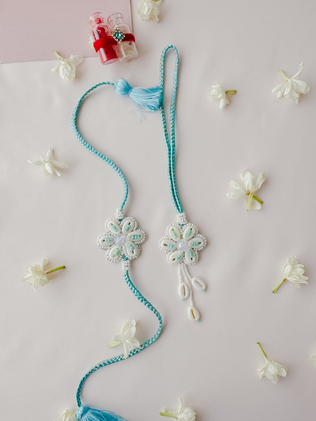 Blue Pastel Bloom Lumba Set Handmade Rakhi