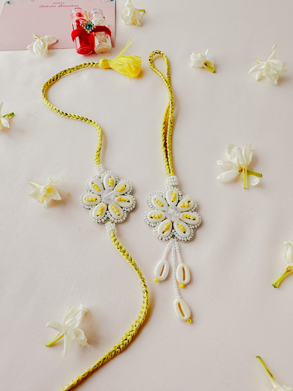 Yellow Pastel Bloom Lumba Set Handmade Rakhi