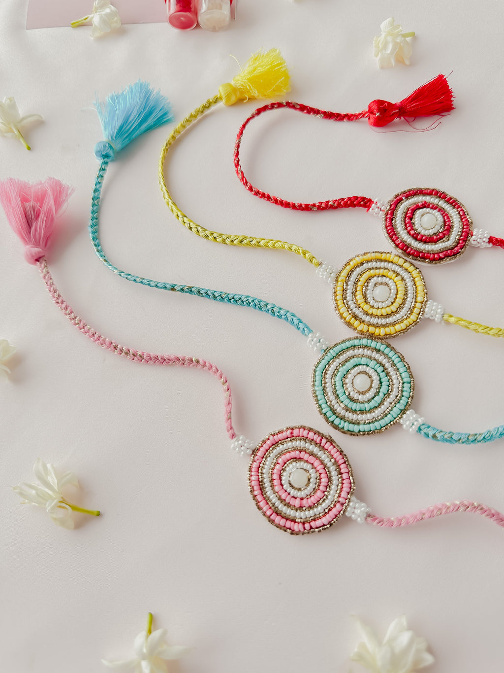 Set of 4- Vibrant Bloom Handmade Rakhis
