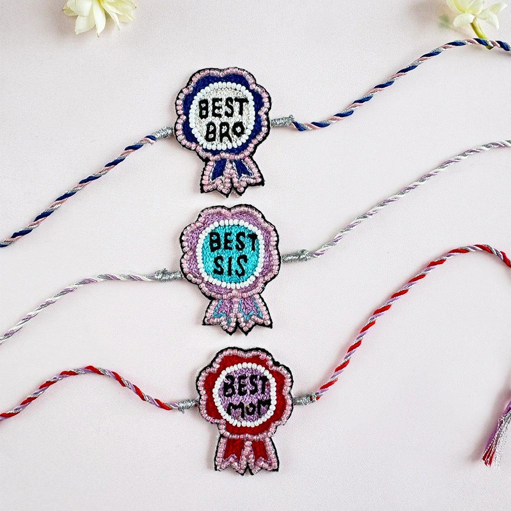 Set of 3- Best Sis, Mom & Bro Handmade Rakhi