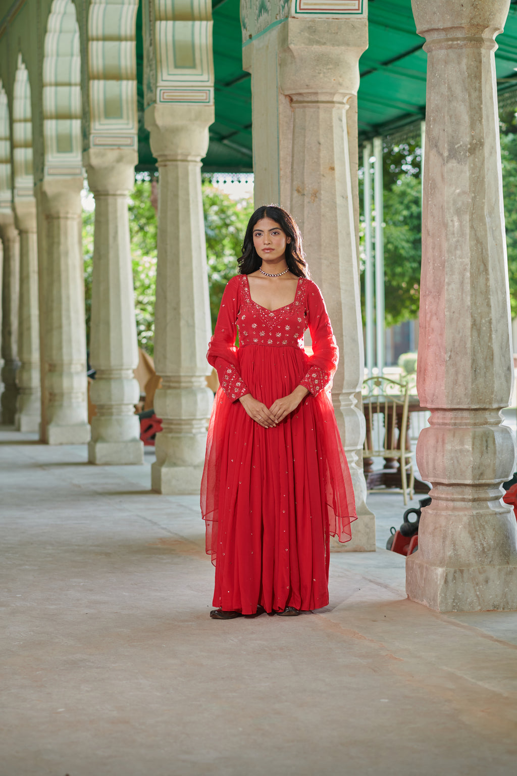Raktāmbara (रक्ताम्बरा) - Embroidered Anarkali Set