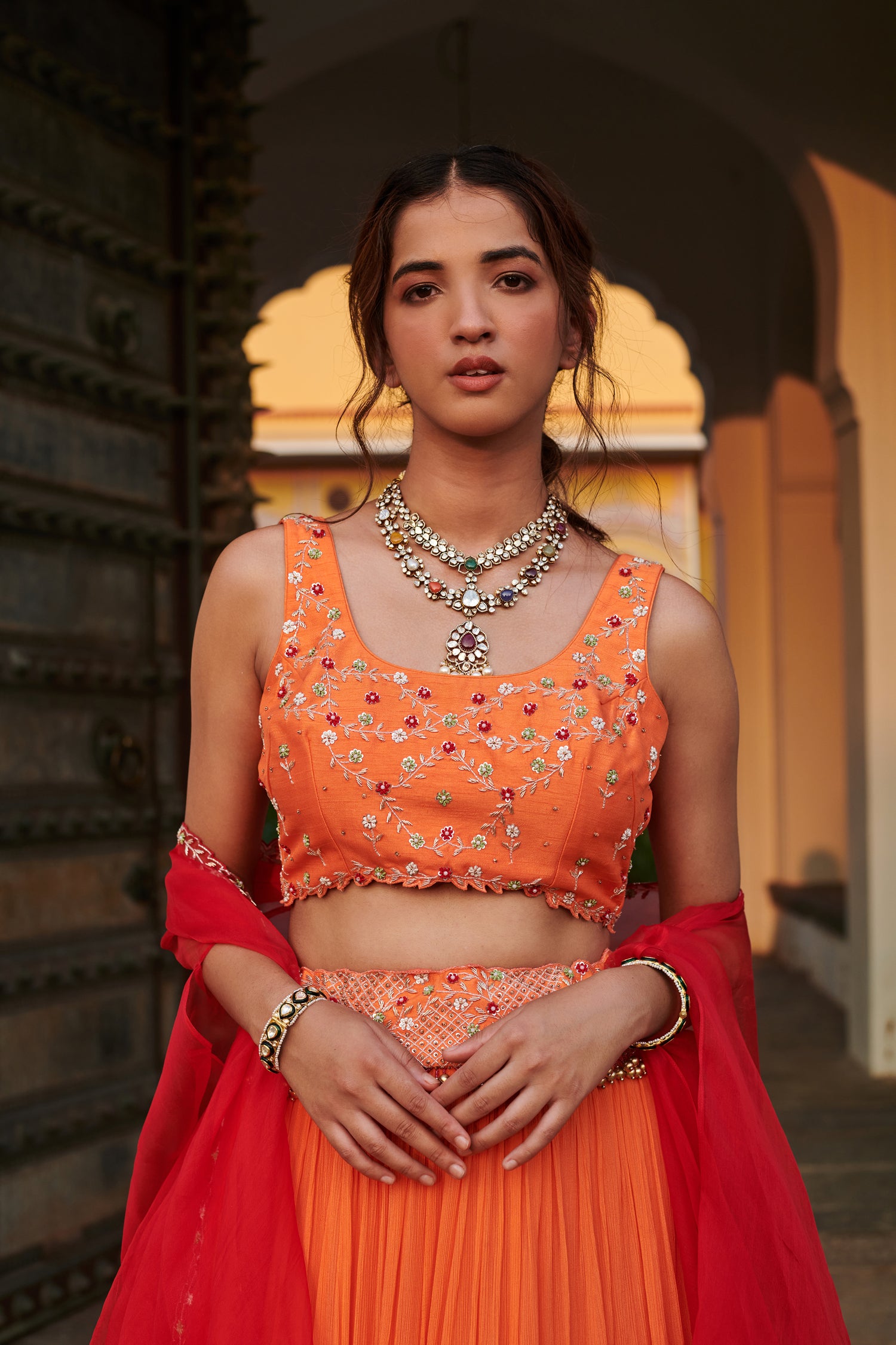 Sumanvā (सुमन्वा) - Orange Lehenga Set