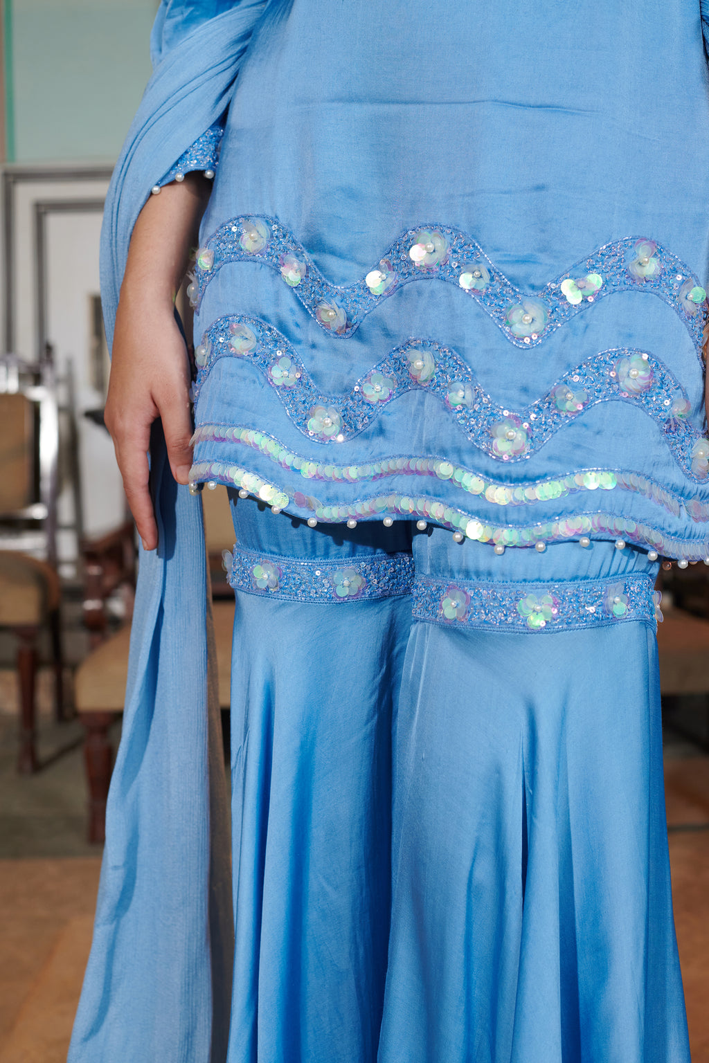 Ekānta (एकांत) - One Shoulder Top & Sharara Set